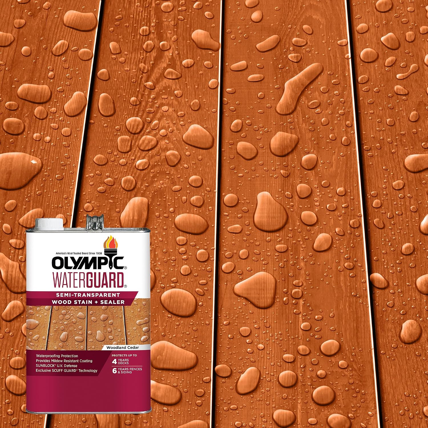 Waterguard 1 Gal Woodland Cedar Wood Stain & Sealer | Water-Based Deck, Fence &