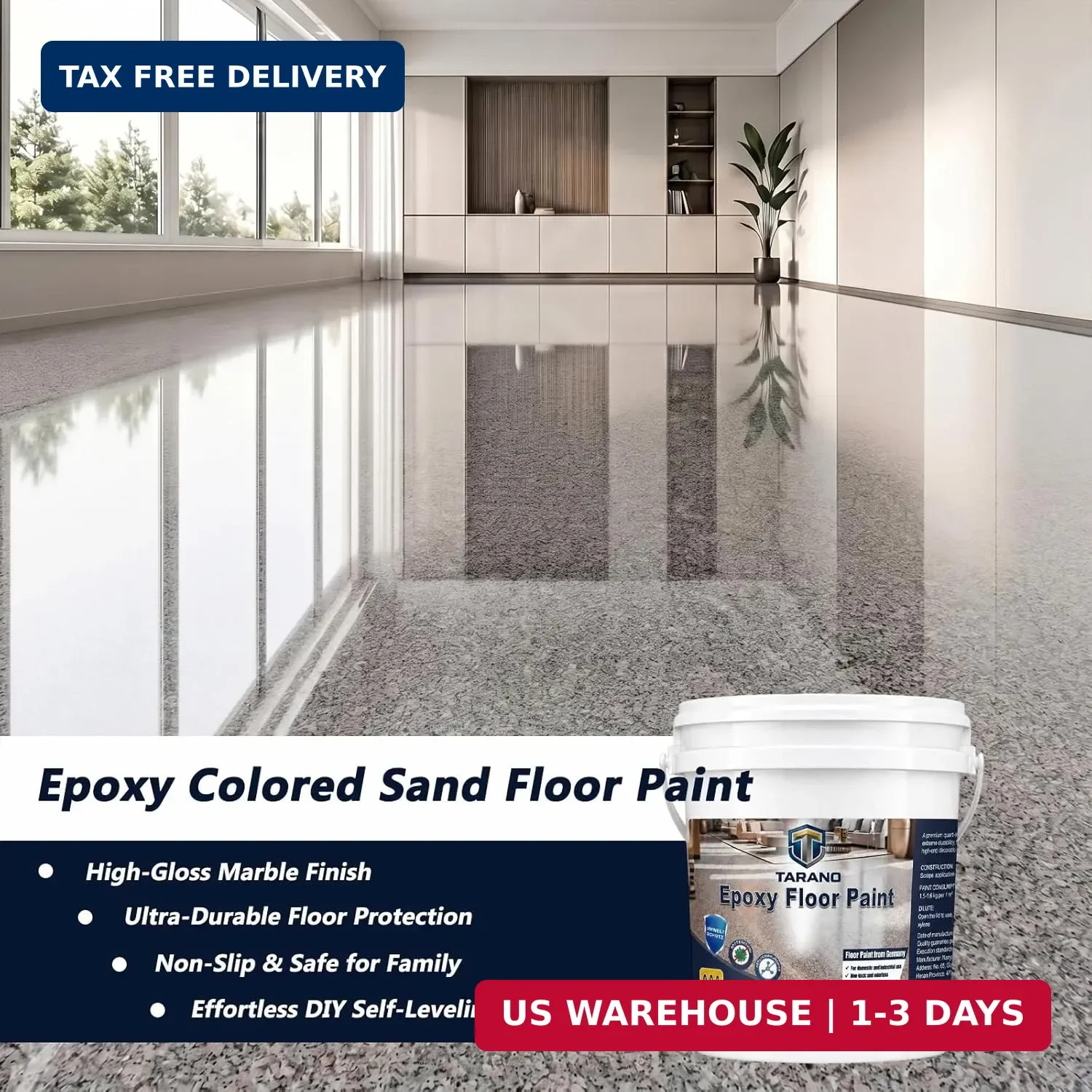 Epoxy Colored Sand Floor Paint for Concrete, Self-Leveling Coating | High-Gloss,