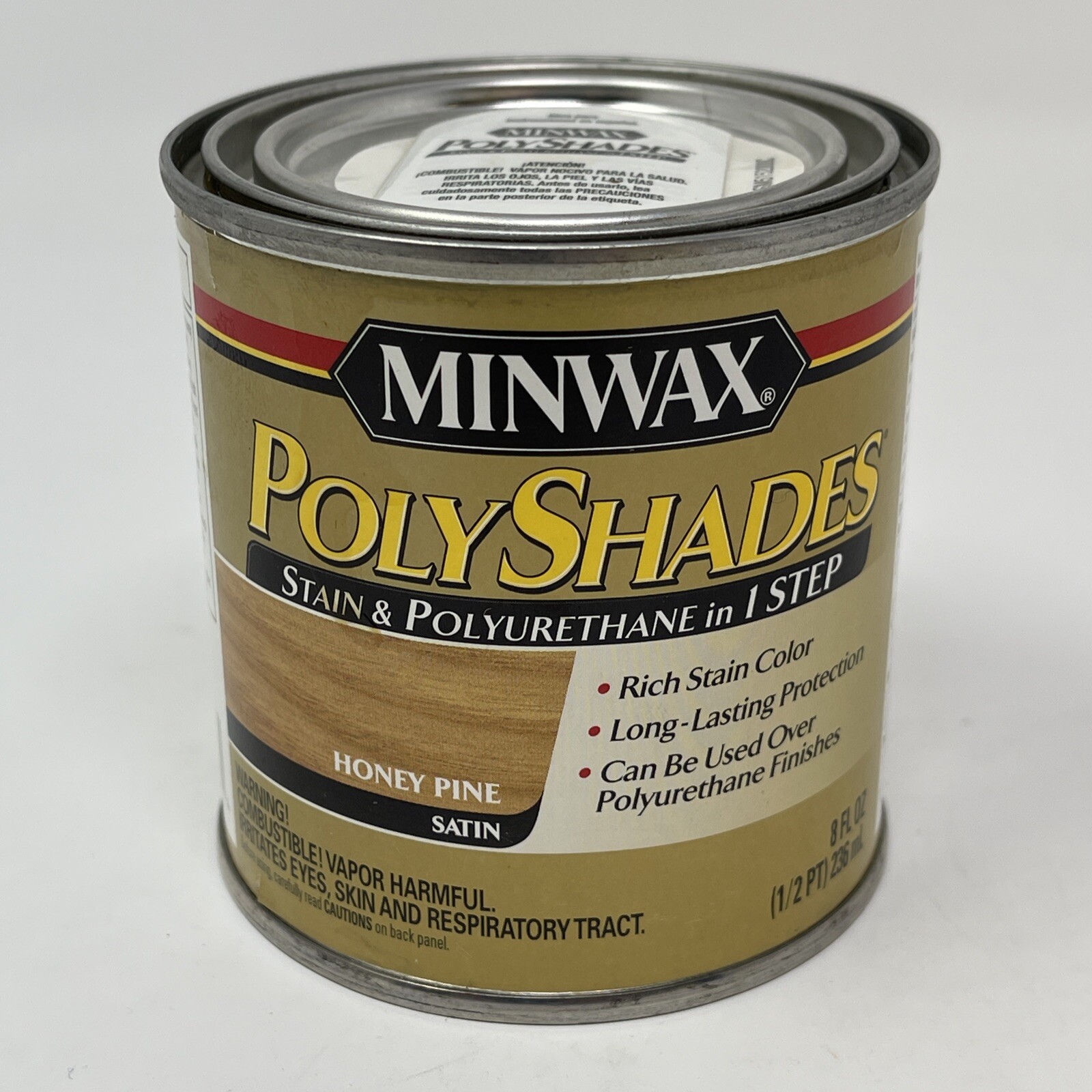 Minwax PolyShades Wood Stain + Polyurethane Finish 1/2 Pint, Honey Pine, Satin