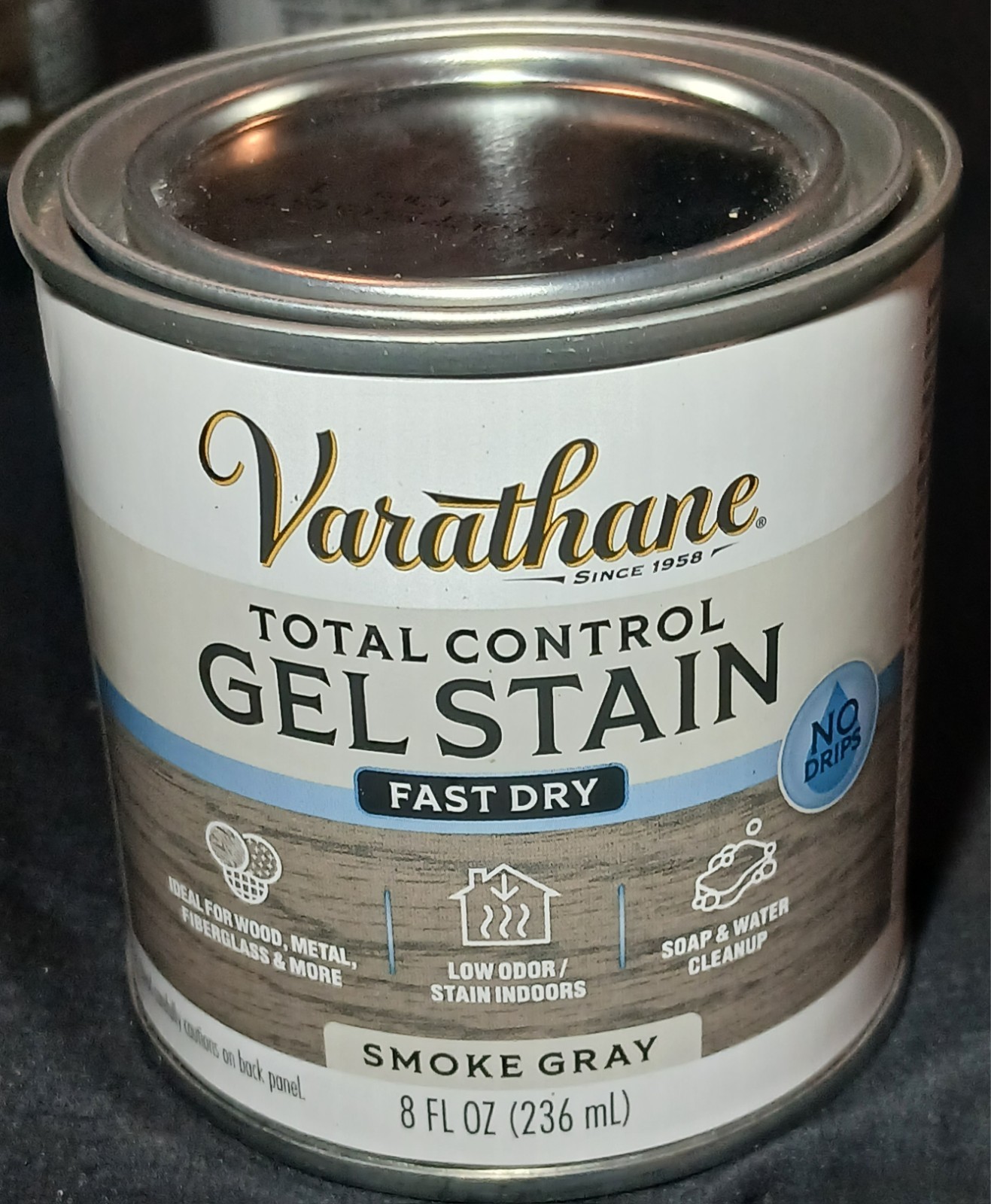 Varathane Total Control Gel Stain Smoke Gray 8oz Fast Dry Water Based Sealed New