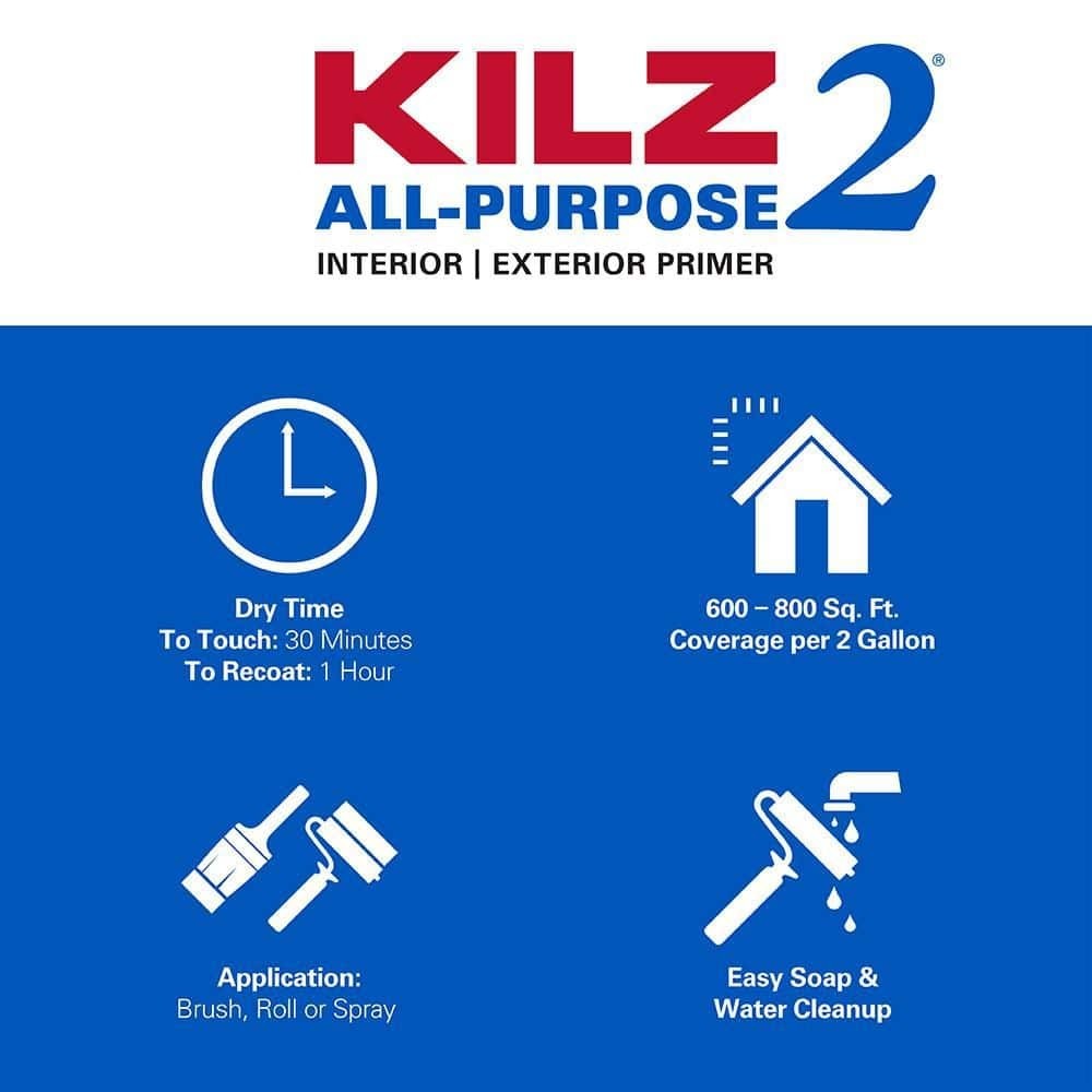 2 Gal. Primer & Sealer White Interior/Exterior Multi-Surface KILZ 2 ALL PURPOSE