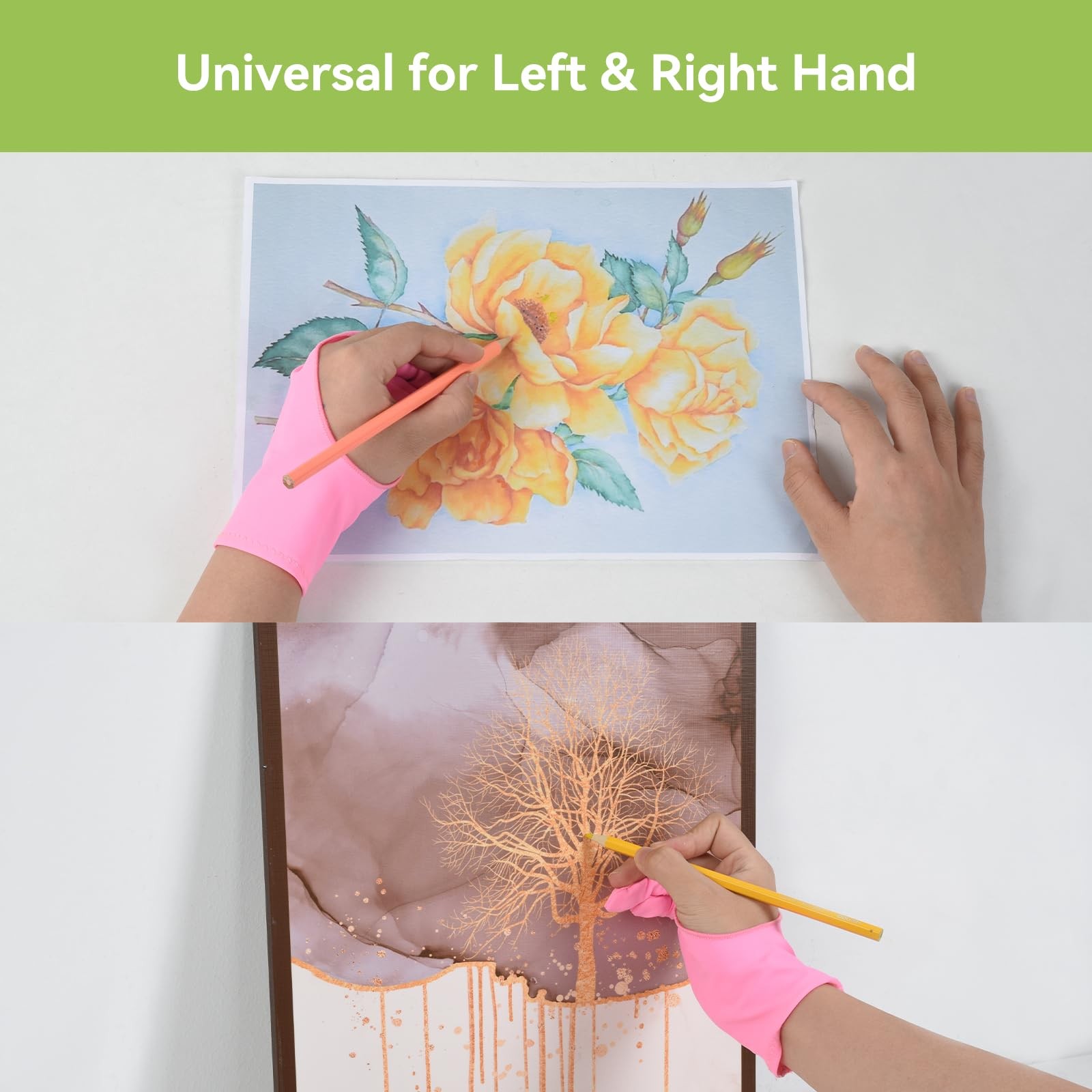OTraki Drawing Glove 4 Pack Artist for Tablet with Medium, Pink
