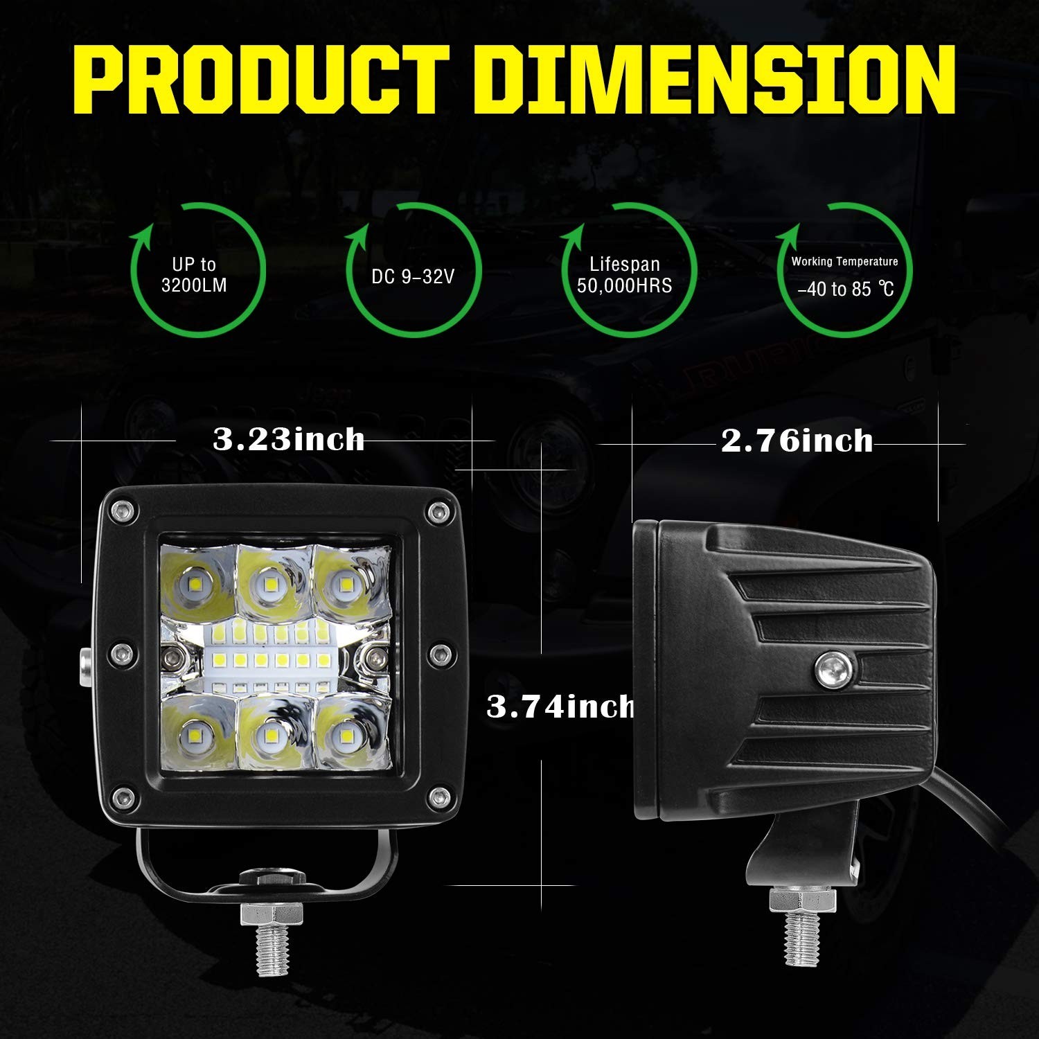 3 Inch LED Cube Light Bar 36W Spot Flood Combo Off Road Lights for Truck Pick…
