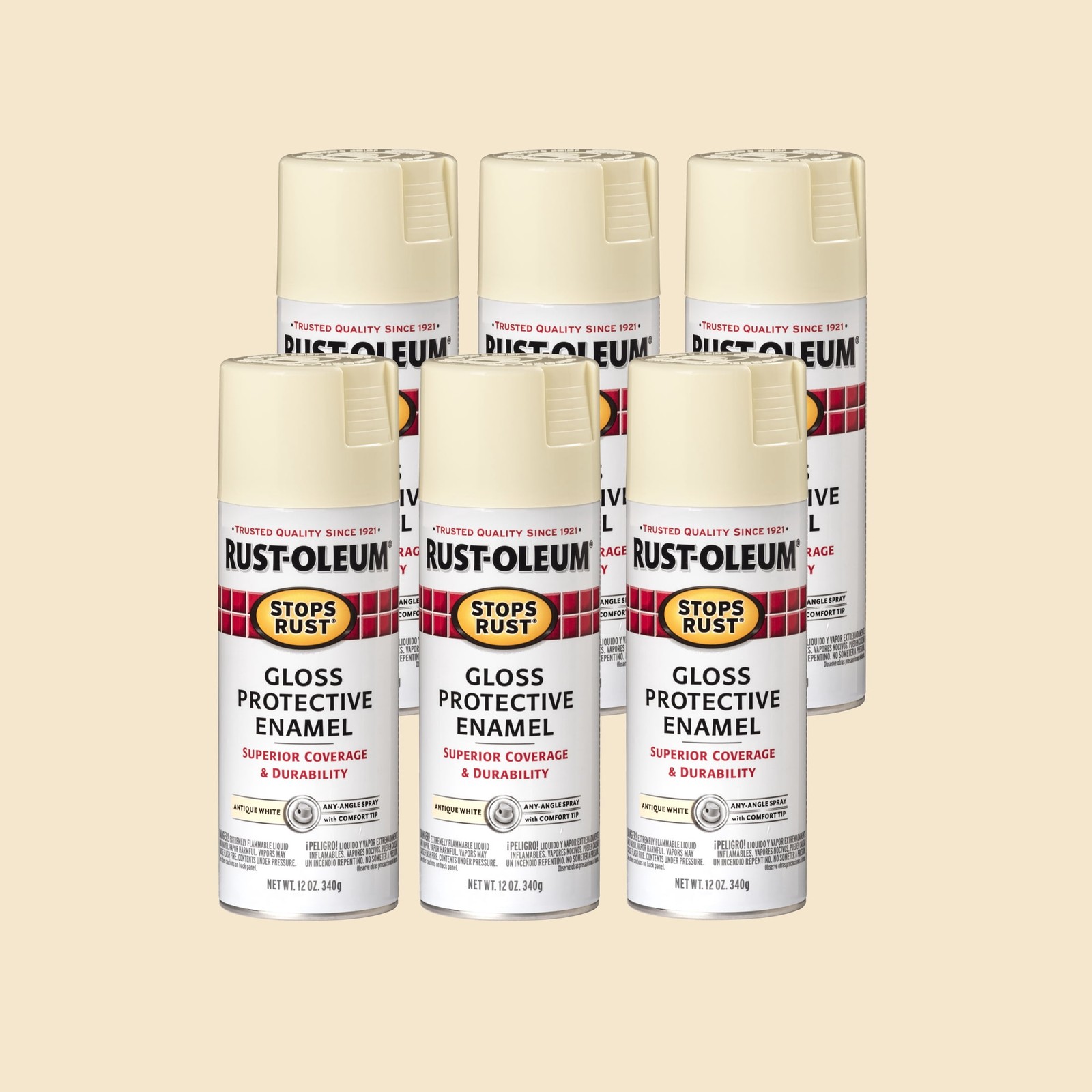 6 Pcs White Rust-Oleum Stops Rust Gloss Protective Enamel Spray Paint 12 Oz