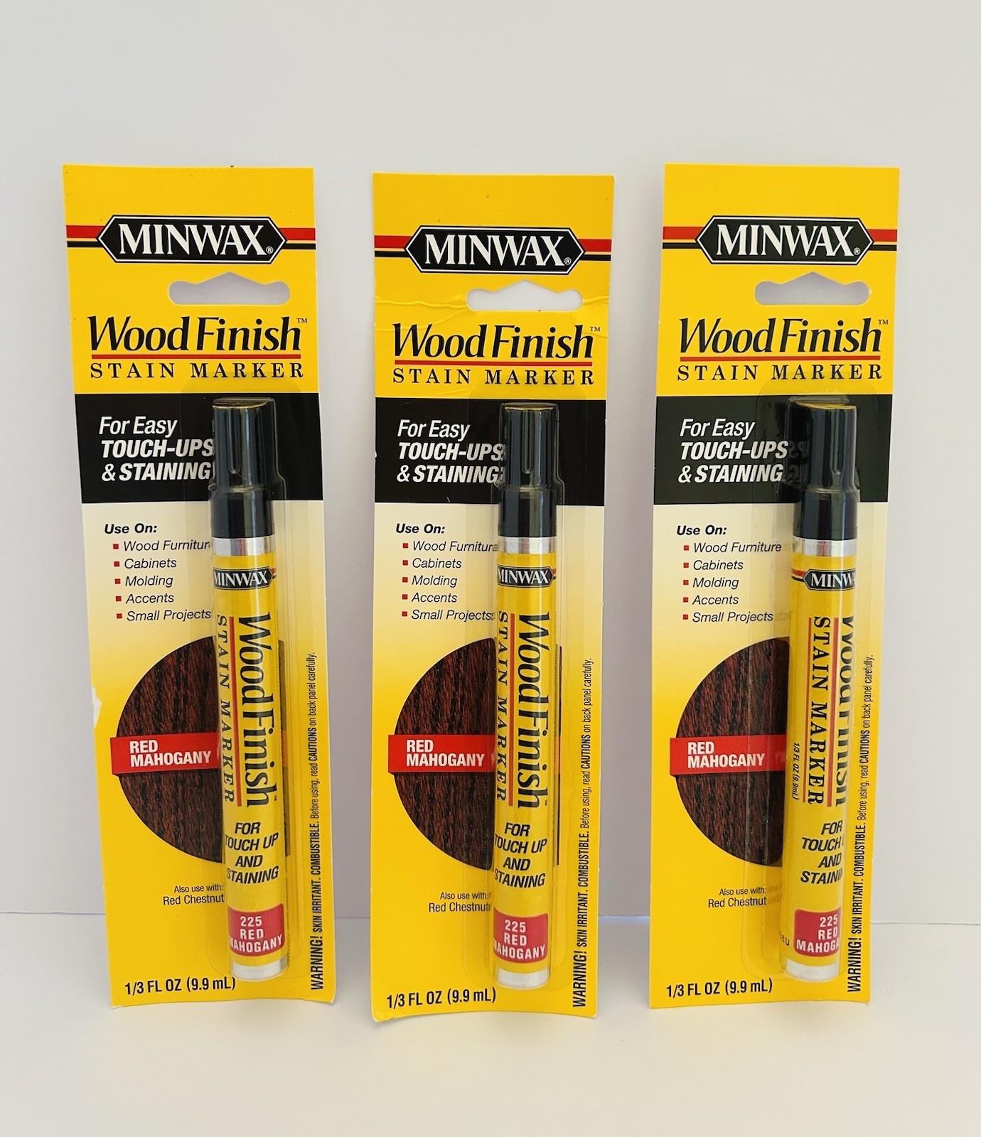 SET OF 3 Minwax ~ RED MAHOGANY ~ Wood Finish Stain Marker ~ For Easy Touch Ups