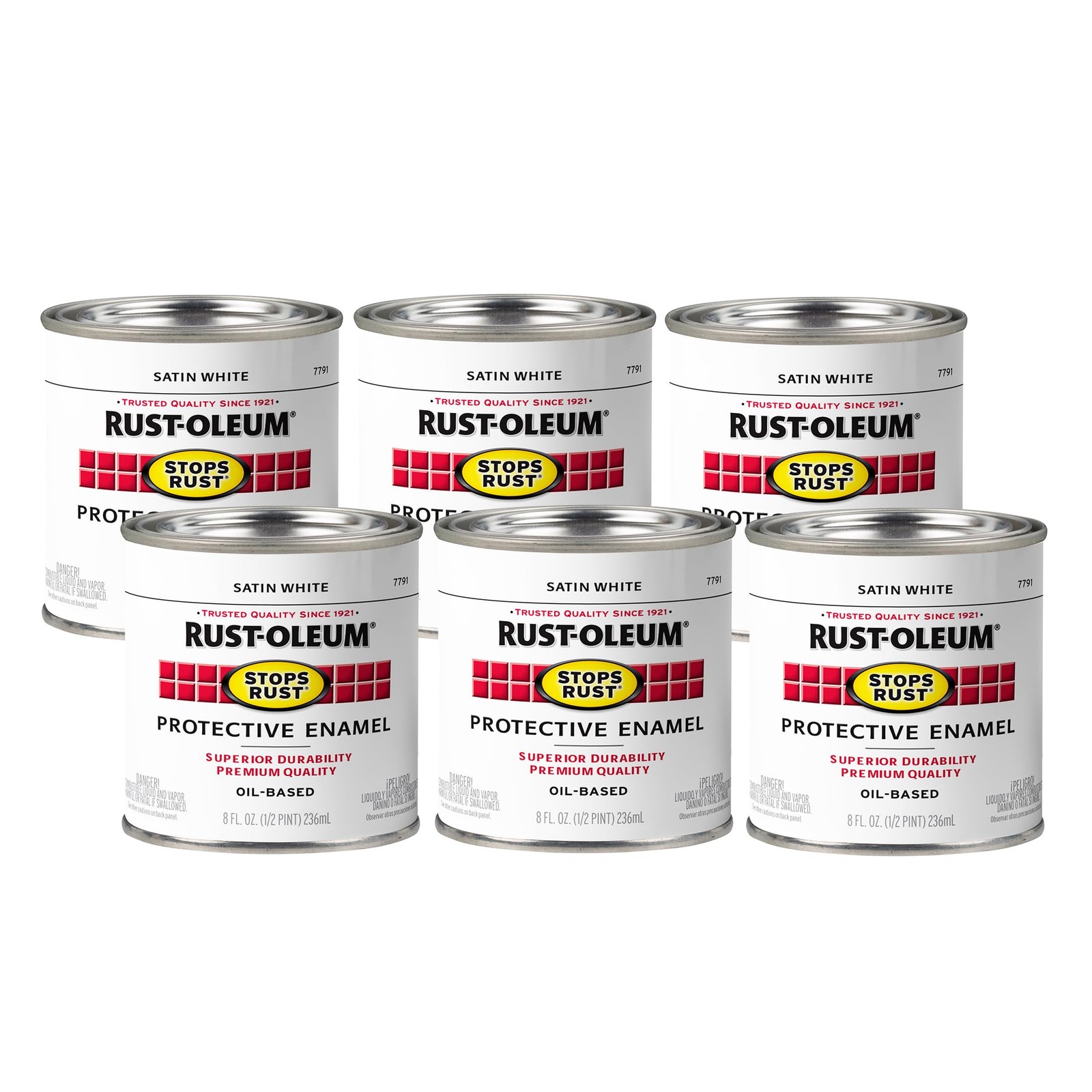 Rust-Oleum 7791730-6PK Stops Rust Brush On Paint, Half Pint, Satin White, 6 Pack