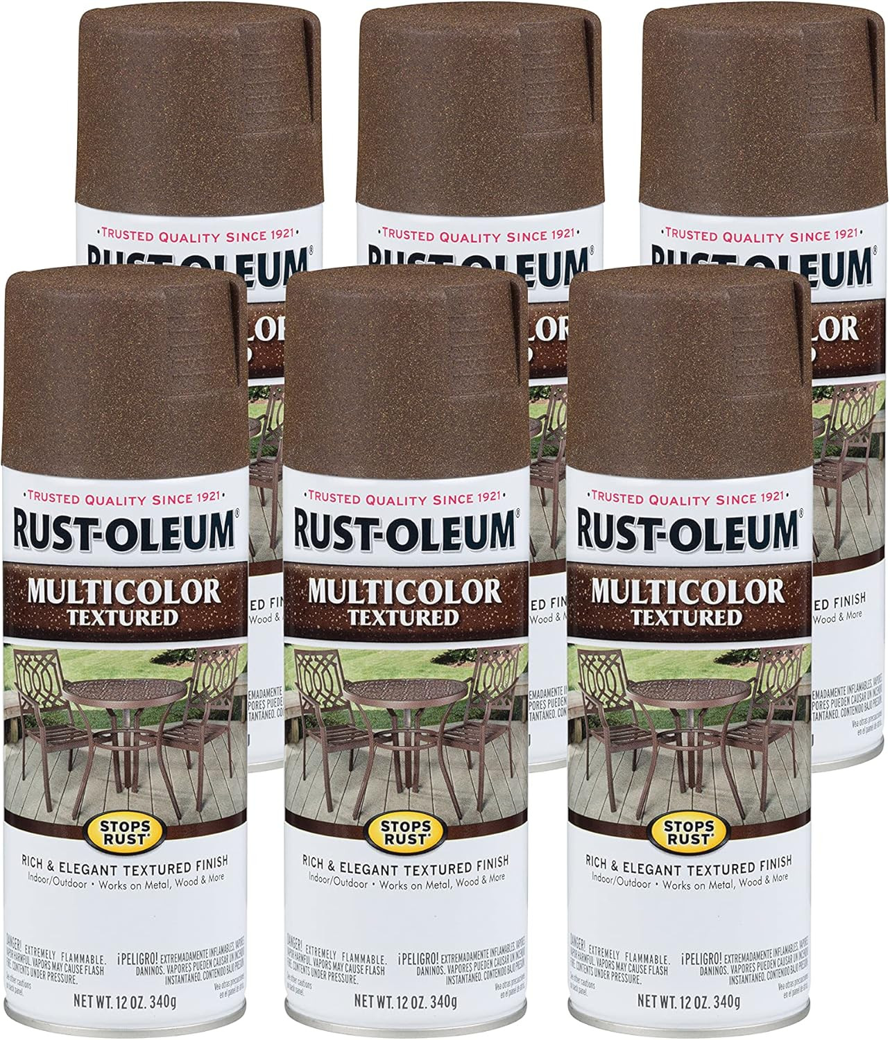 Rust-Preventing Multi-Color Textured Spray Paint, Autumn Brown, 6-Pack