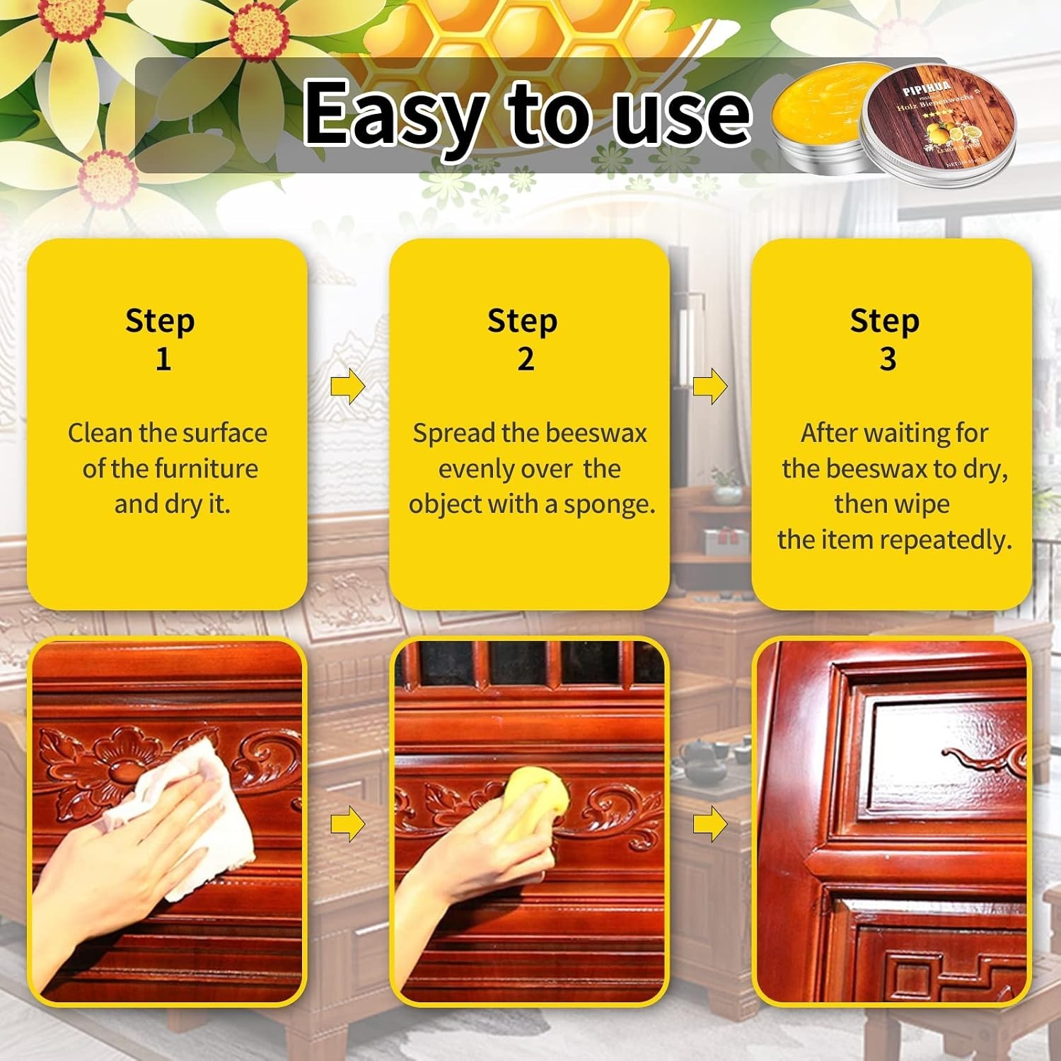 Natural Beeswax Polish & Conditioner for Wood – 100g, Waterproof & Non-Toxic