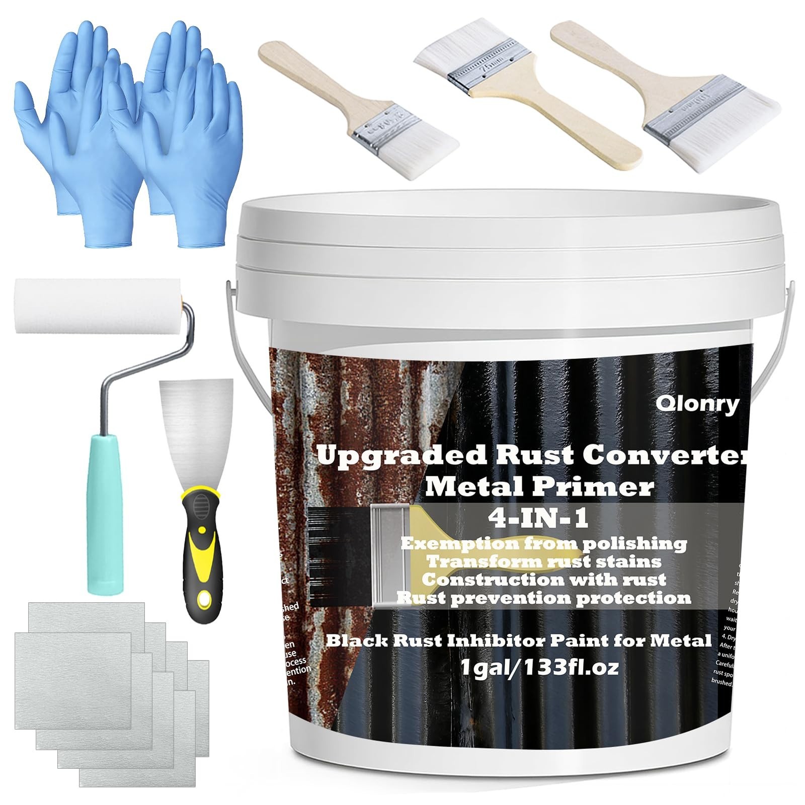 4-in-1 Rust Converter & Metal Primer, 1Gal Black Rust Inhibitor Paint, UV & Heat