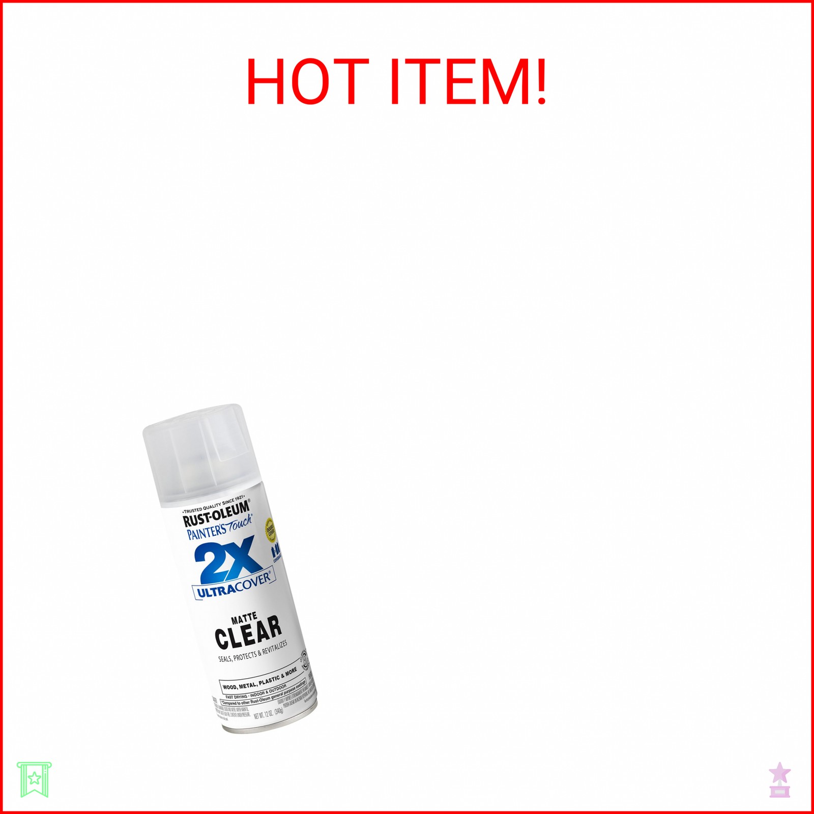 Rust-Oleum 249087 Painter’s Touch 2X Ultra Cover Spray Paint, 12 oz, Matte Clear