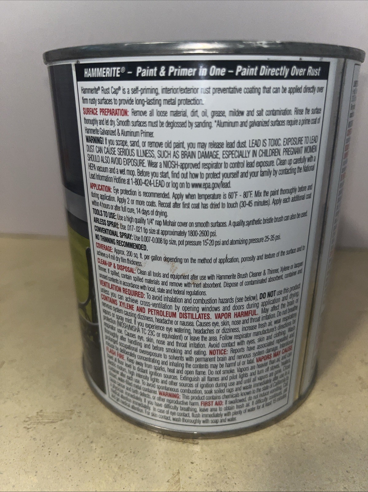 Hammerite Rust Cap Paint Primer – WHITE- Smooth Finish, 1 Quart NEW