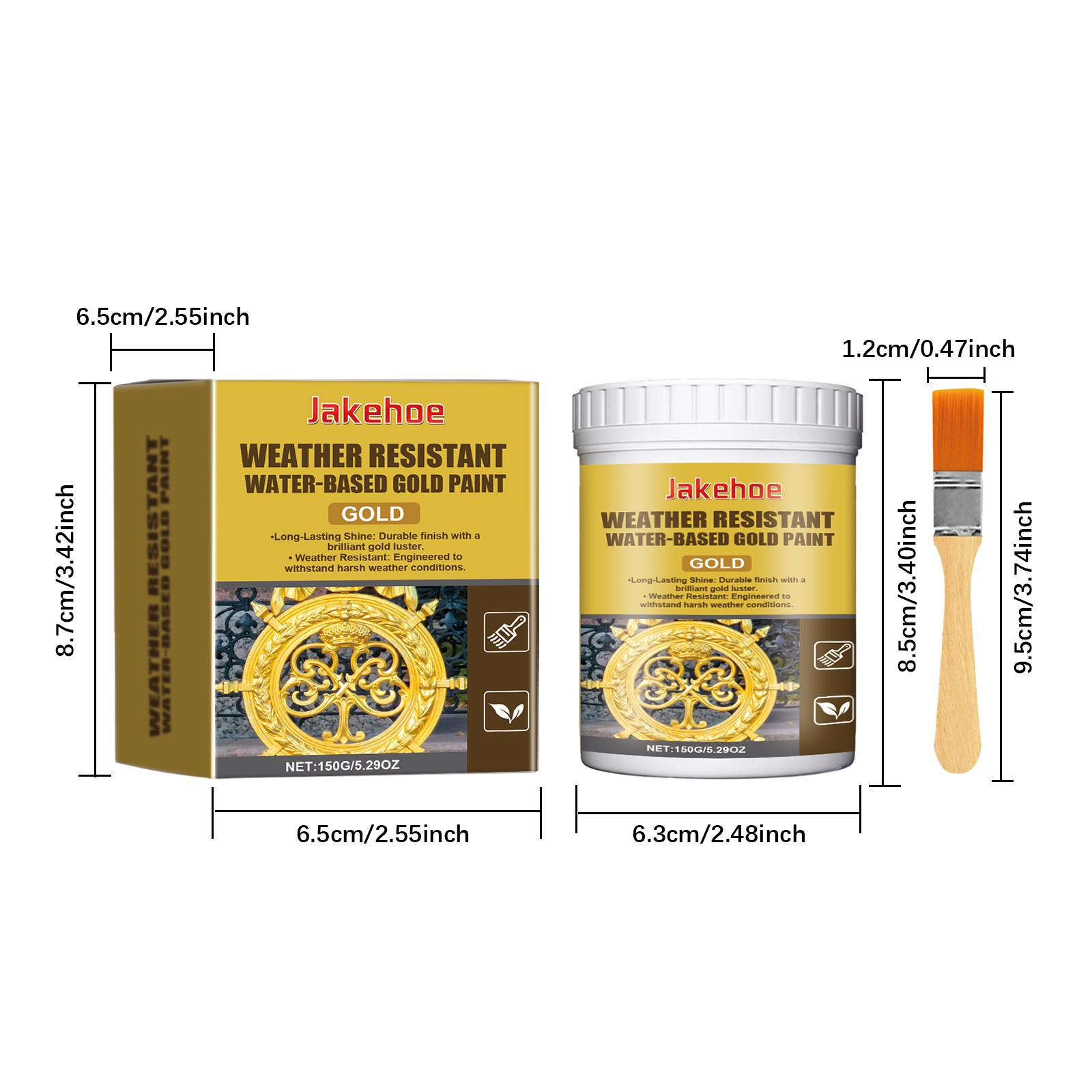 Weather Resistant Gold Paint,Water-Based Outdoor Paint,For Metal Wood Stone 150G