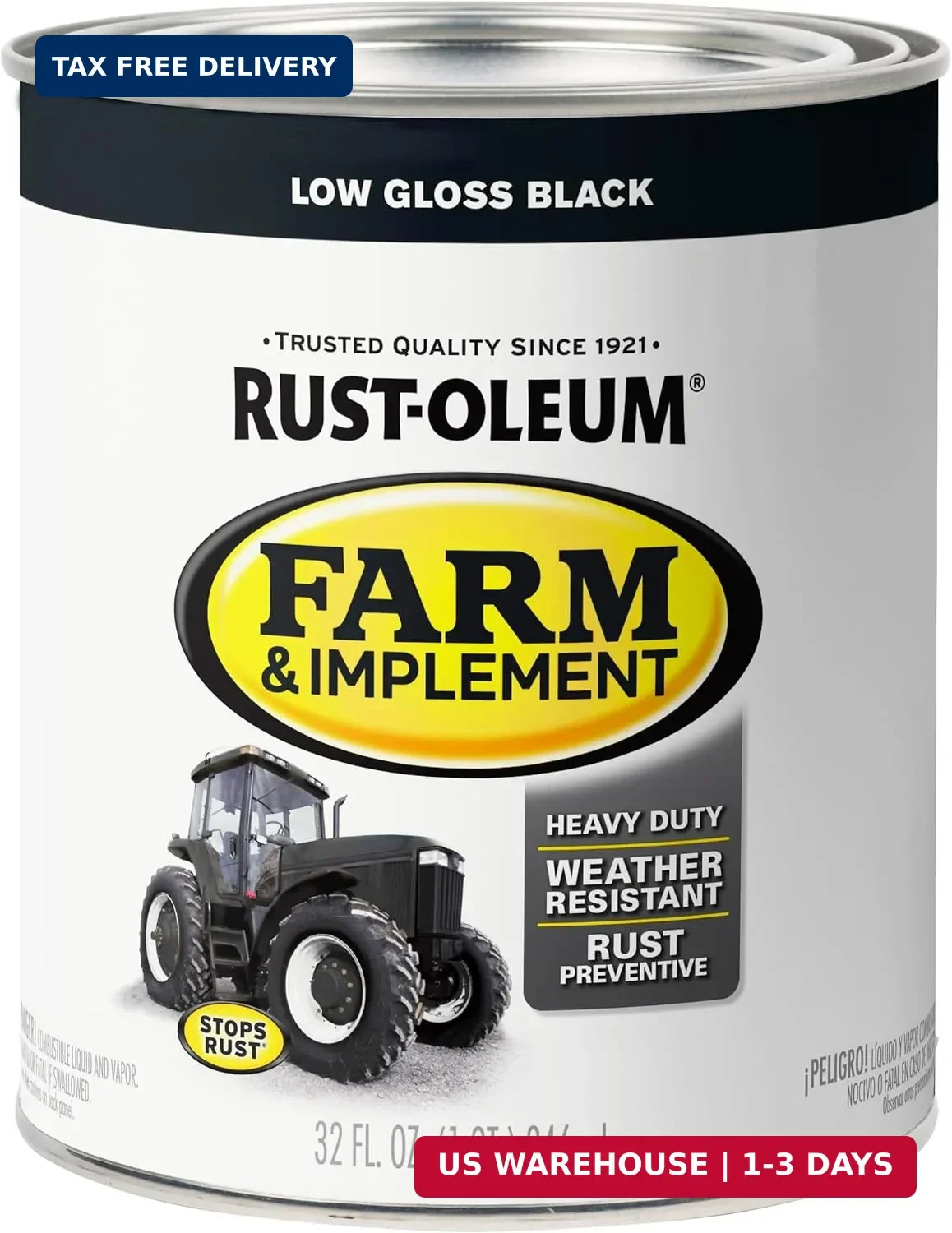 Rust-Oleum 280107-2PK Farm & Implement Enamel Paint, Quart, Low Gloss Black, 0.2