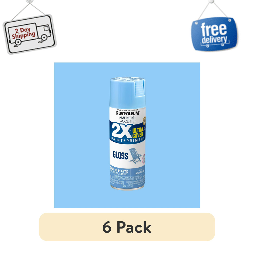 6 Pack Rust-Oleum American Accents 2X Ultra Cover Gloss Spray Paint, Spa Blue