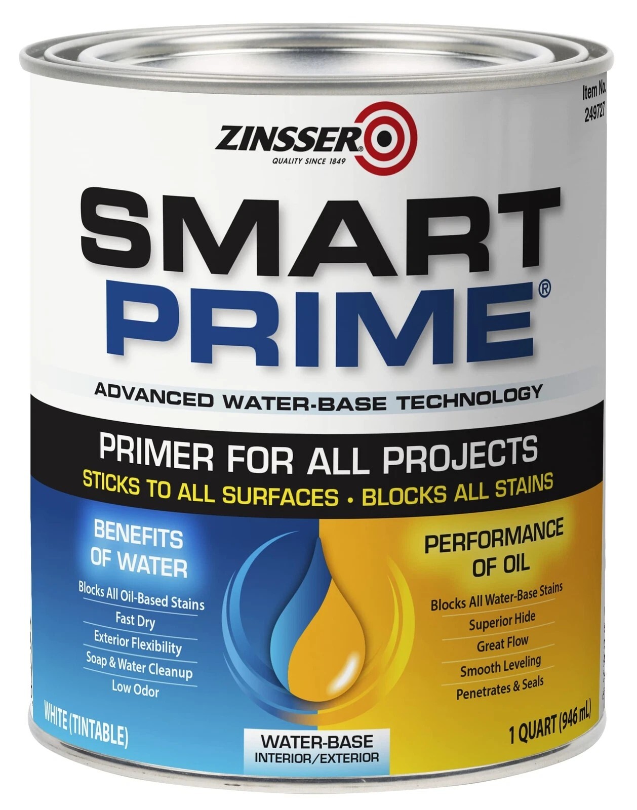 1 Qt 249727 White Smart Prime Waterbased Interior/exterior Primer/sealer NewSeal