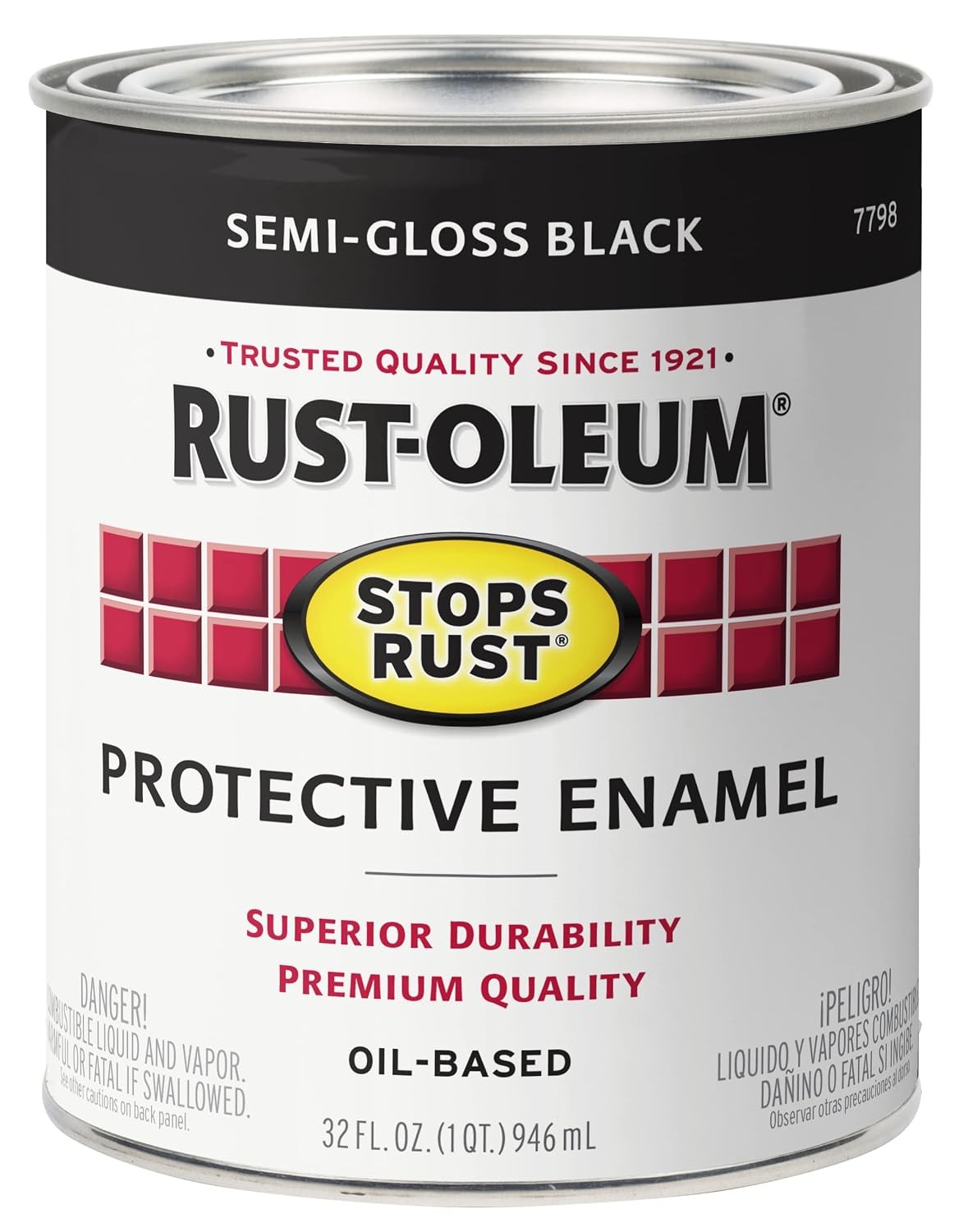 Rust-Oleum 7798502 Stops Rust Brush On Paint, Quart, Semi-Gloss Black