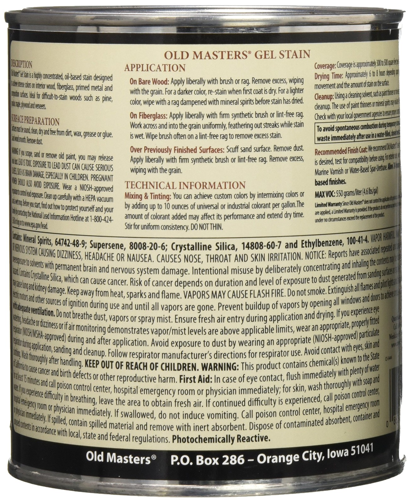Old Masters 24994 Interior Exterior Gel Stain Red Mahogany quart size