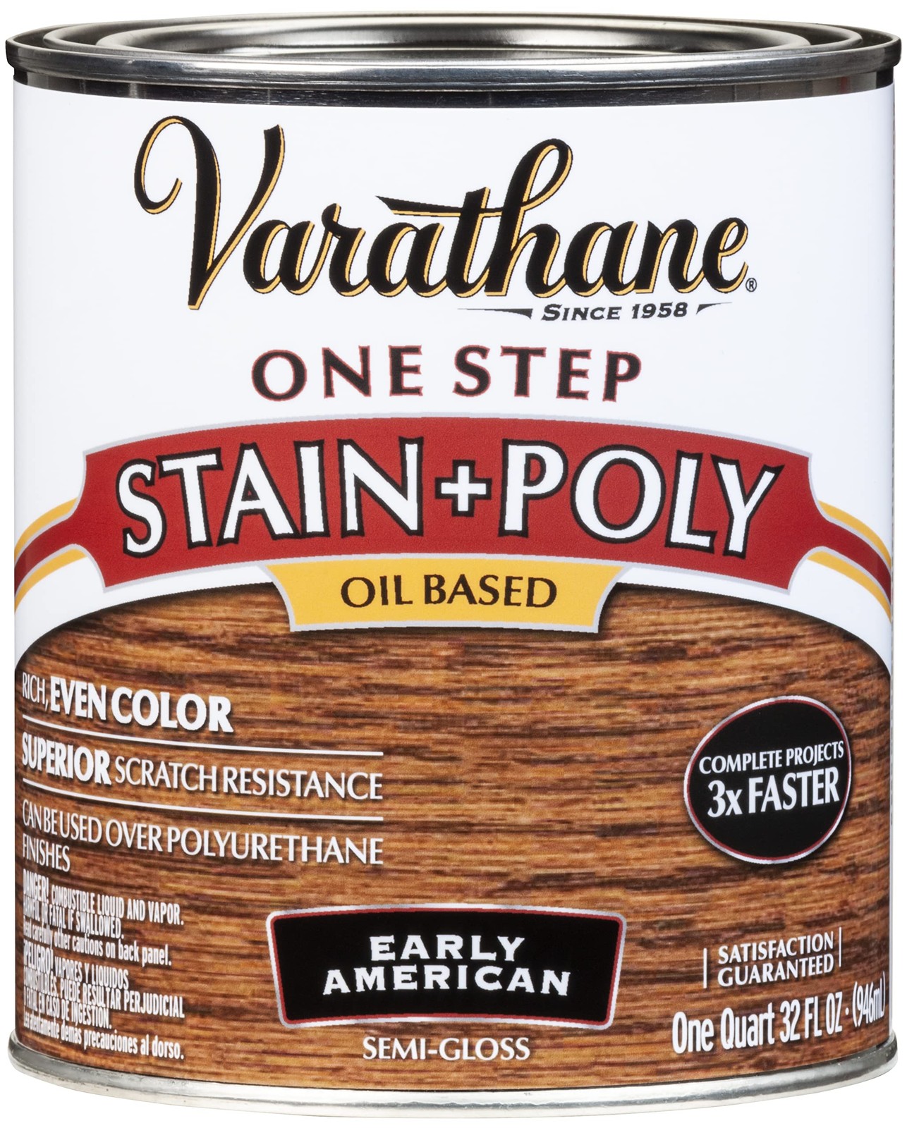 225249H Oil-Based One Step Stain + Poly, Quart, Early American