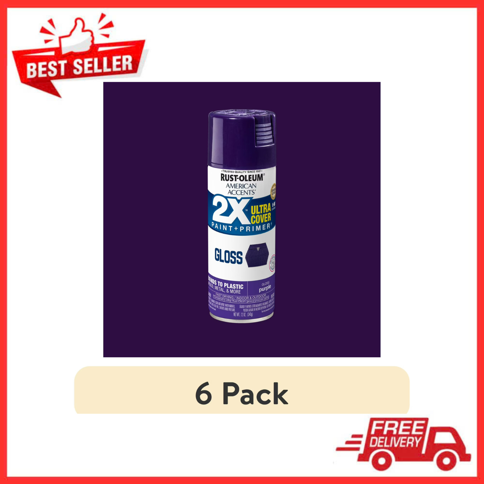 Rust – Oleum American Accents 2X Ultra Gloss Spray Paint, Purple , 12 oz, 6 Pack