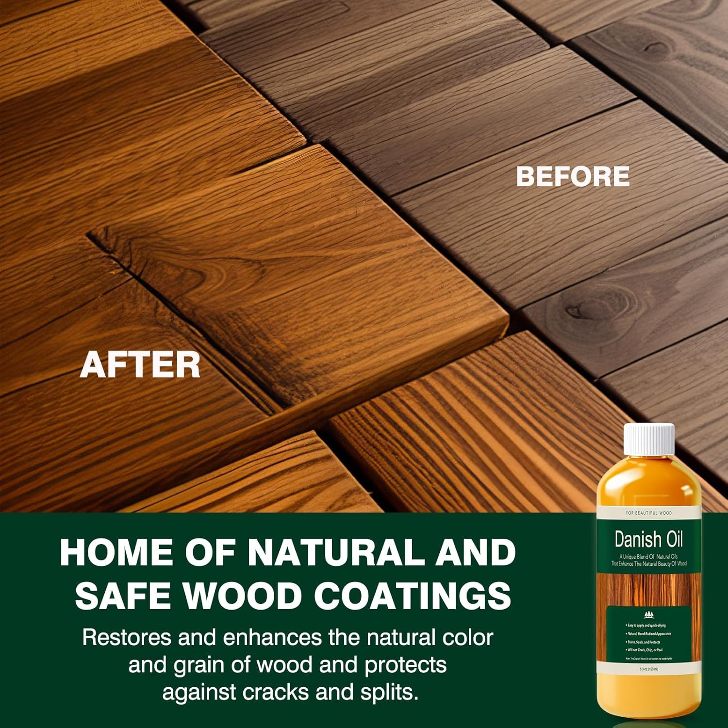 Danish Oil for Wood – Pure Polymerized Linseed Oil Wood Finish & Sealer – Ideal