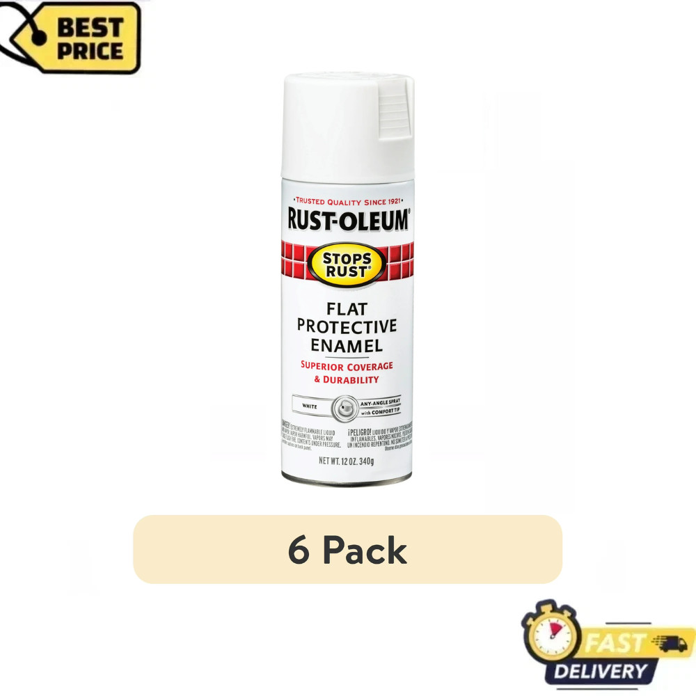 6-Pack Rust-Oleum Stops Rust Flat White Protective Enamel Spray Paint, 12 oz Can