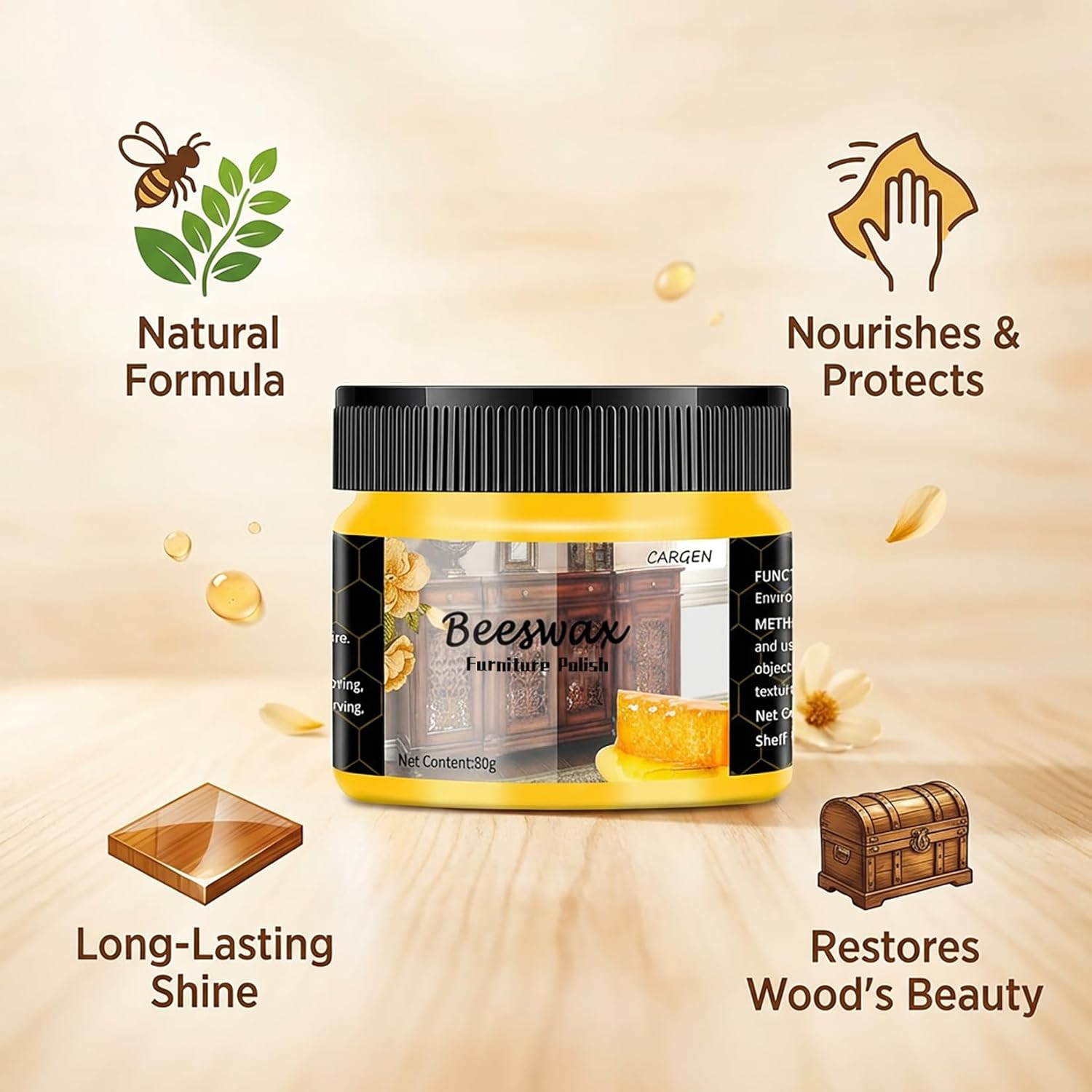 Beeswax Furniture Polish, Wood Seasoning Beeswax for Furniture Wood Wax for Dini