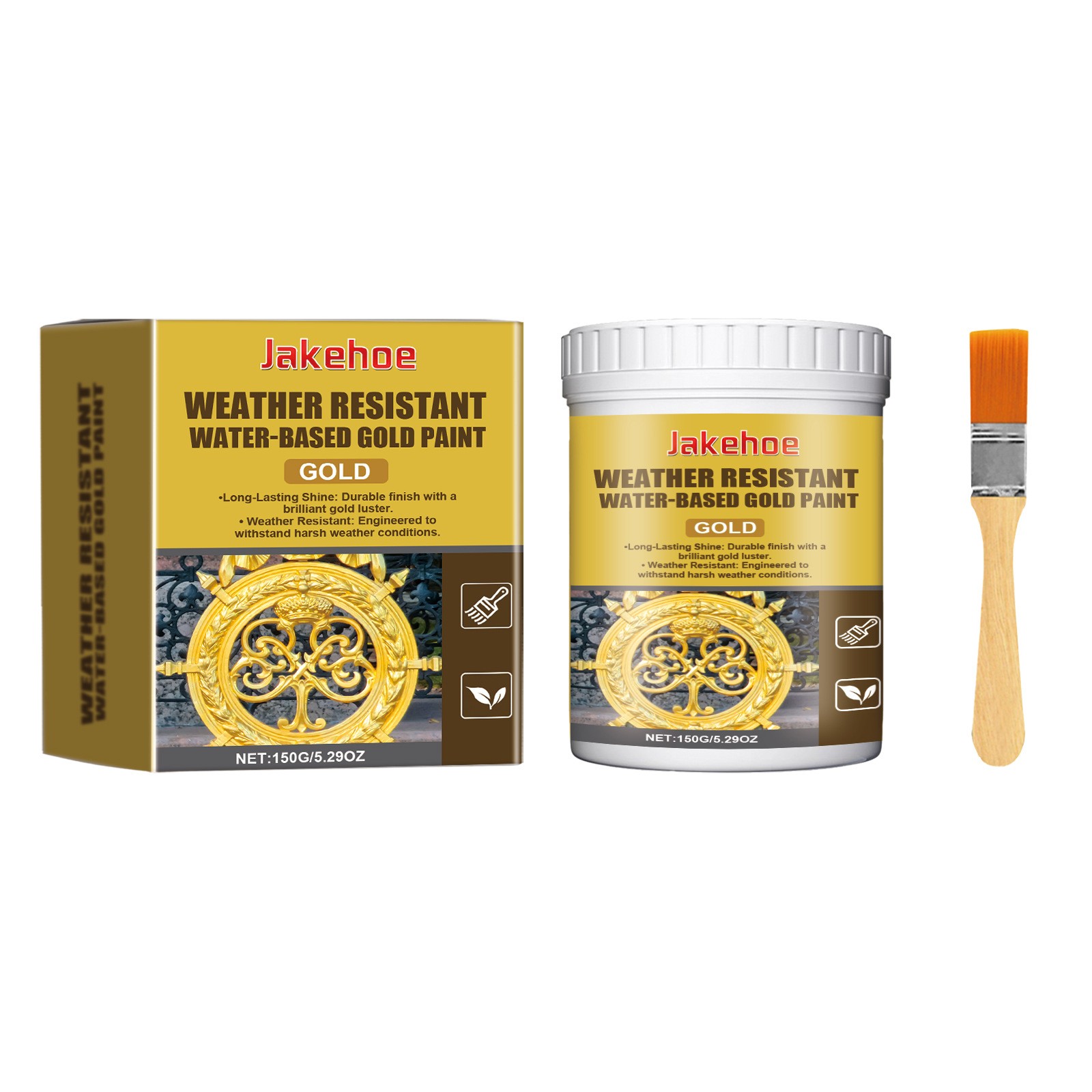 Weather Resistant Gold Paint,Water-Based Outdoor Paint,For Metal Wood Stone 150G