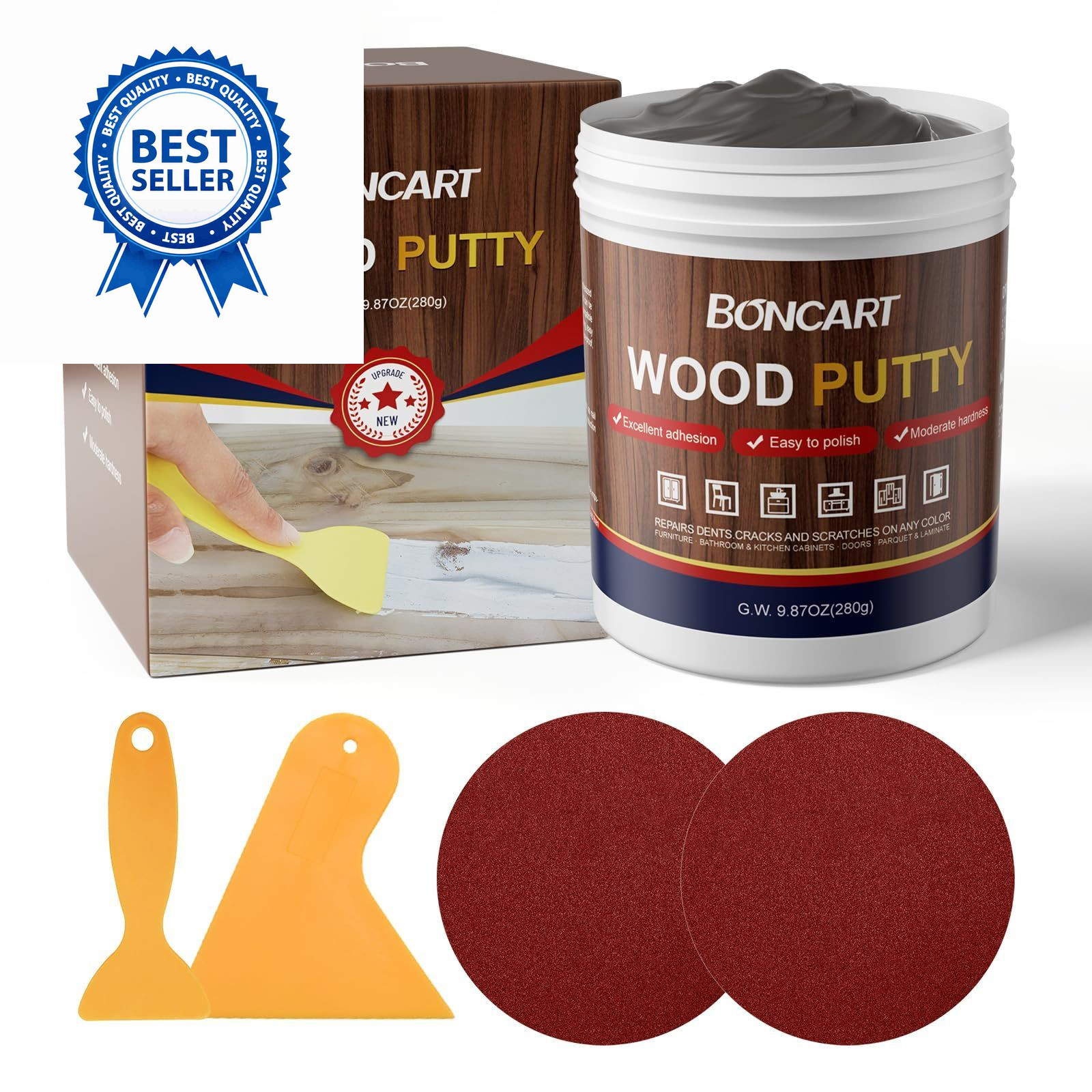 BONCART Wood Filler – Ebony, Paintable, Stainable, Sandable. Quickly Ebony