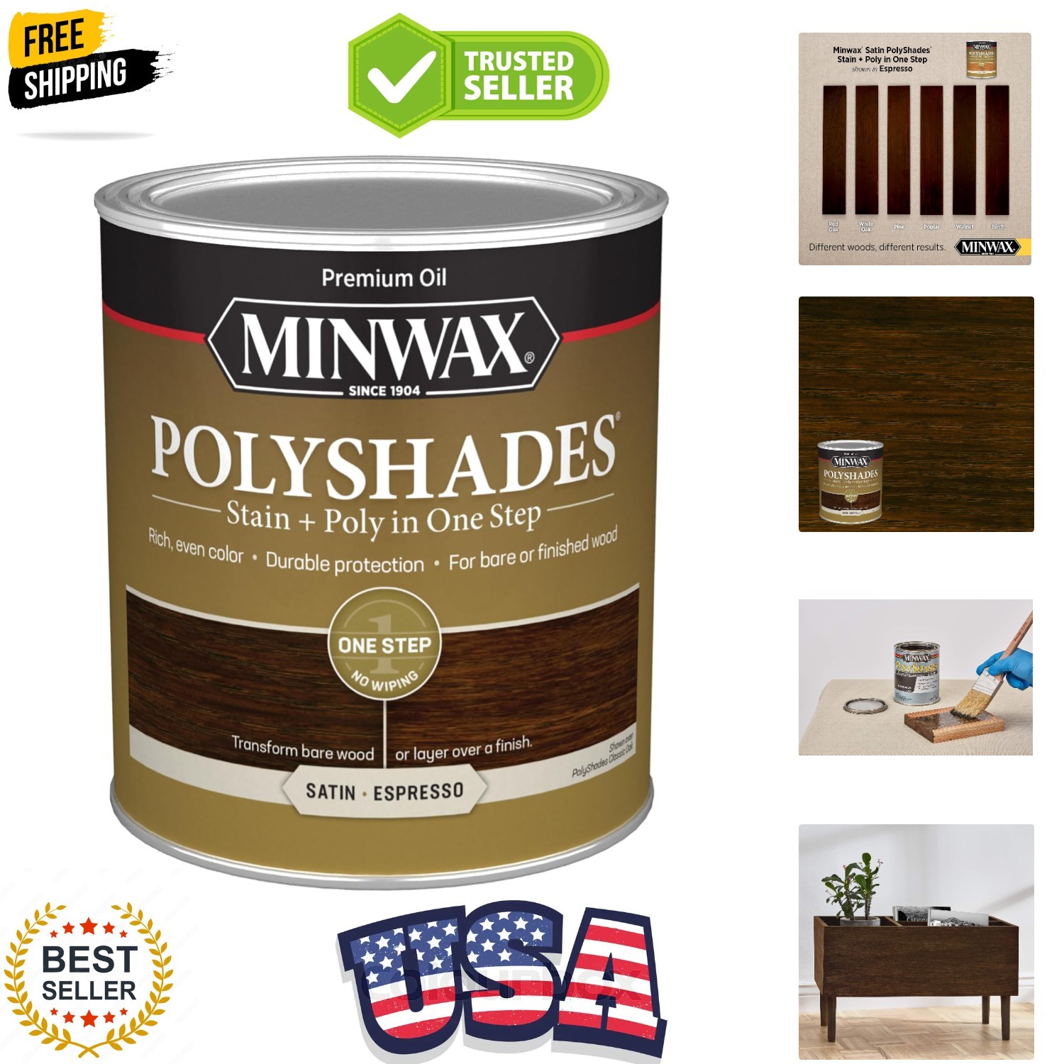 613970444 PolyShades – Stain & Polyurethane in 1 Step, quart, Espresso, Satin