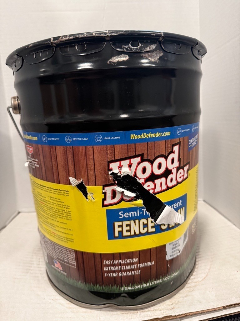 Wood Defender Semi-Transparent Fence Stain Sable Brown Dented Can/ Label 5 gal
