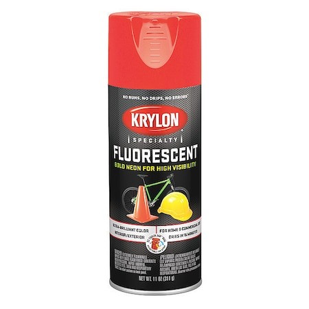 Krylon K03102777 Spray Paint, Fluorescent Orange, Gloss, Solvent, 11 Oz