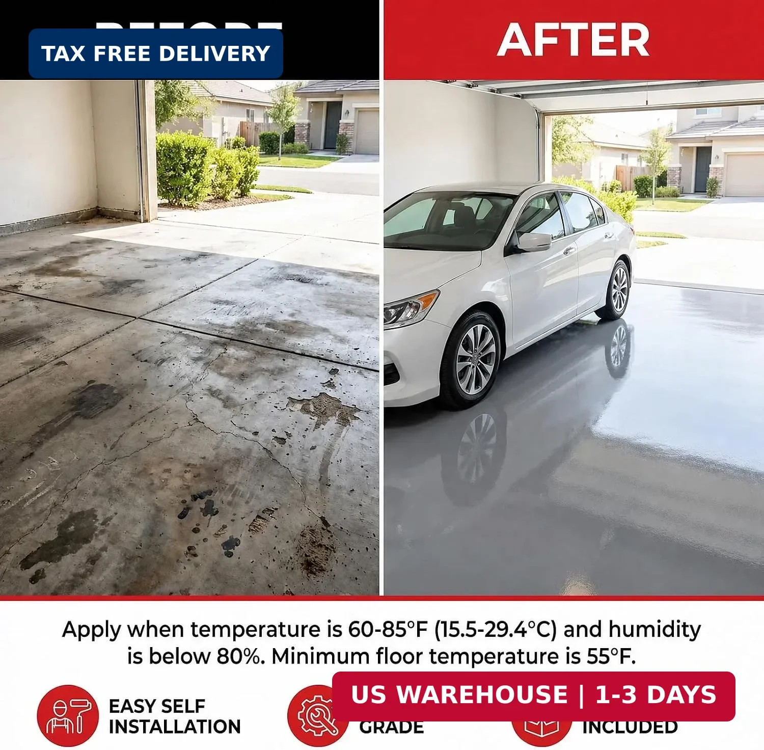 Garage Floor Epoxy Kit, 2K Epoxy Floor Paint with Tools, Epoxy Coating for Concr