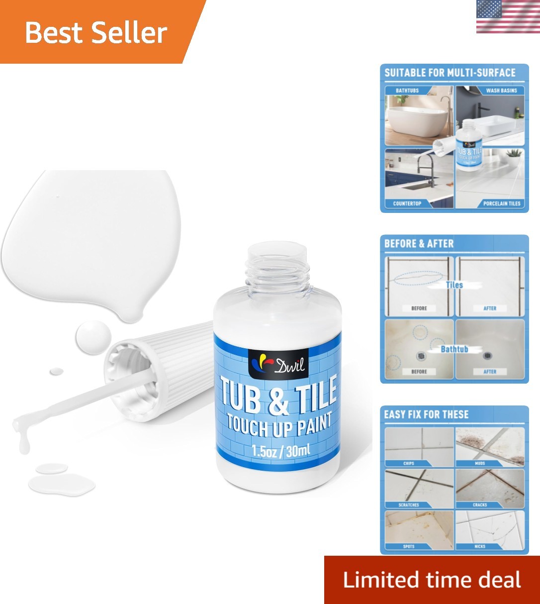 Non-Toxic White Tub and Tile Paint – Perfect for Porcelain & Ceramic Repairs