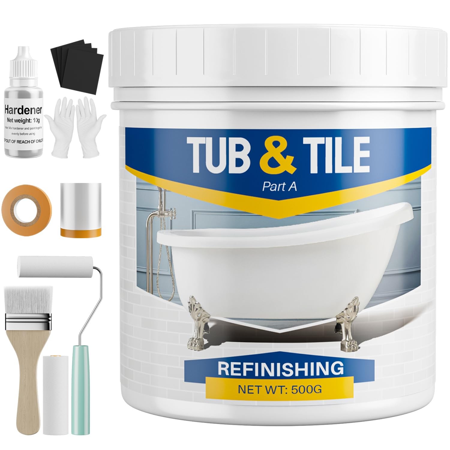 Tub Tile Paint Refinishing Kit 17.6oz Bathtub White Semi-Gloss Tools Hardener