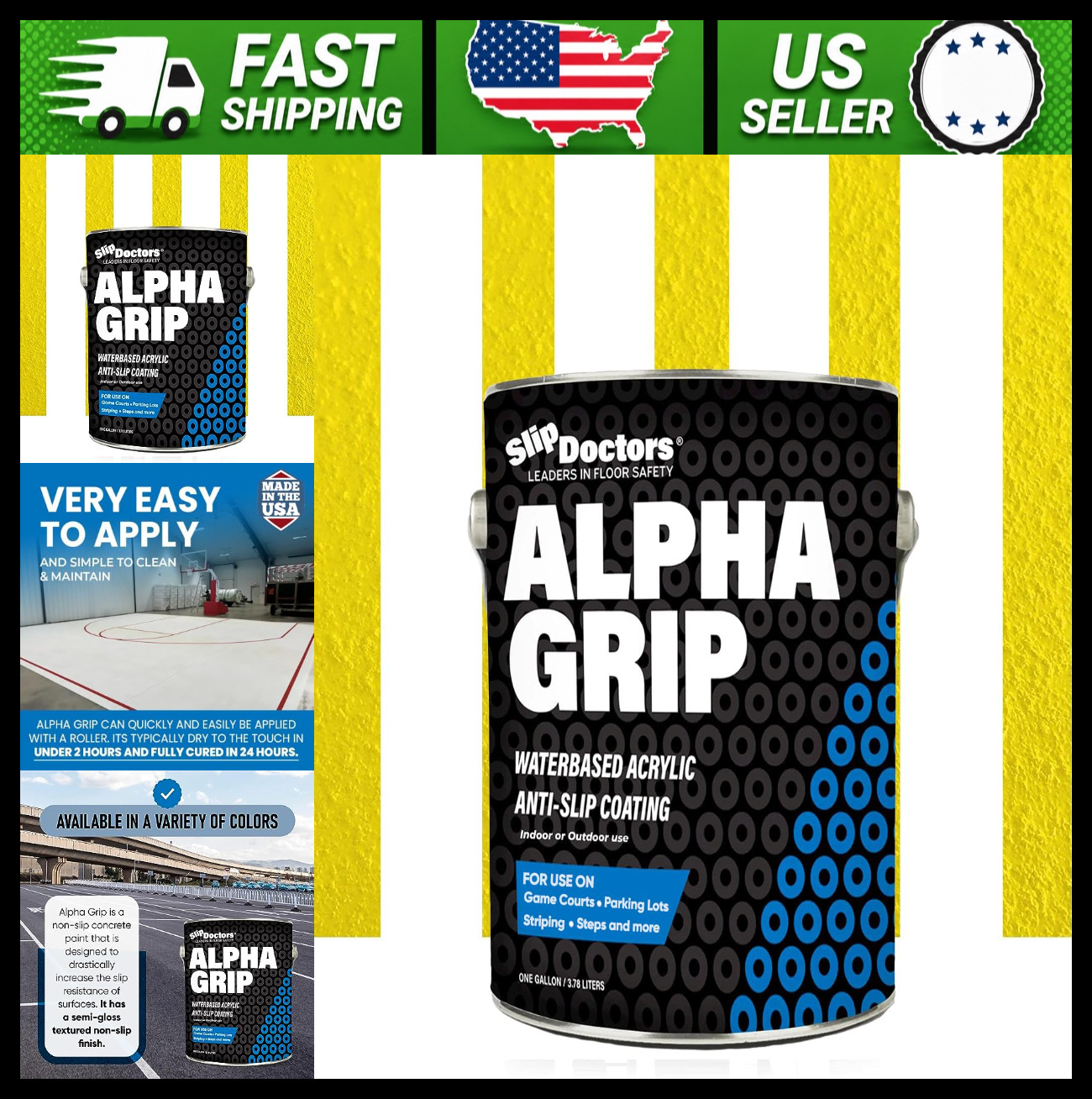 Alpha Grip Non-Slip Paint for Concrete & Asphalt, Yellow, 1 Gallon