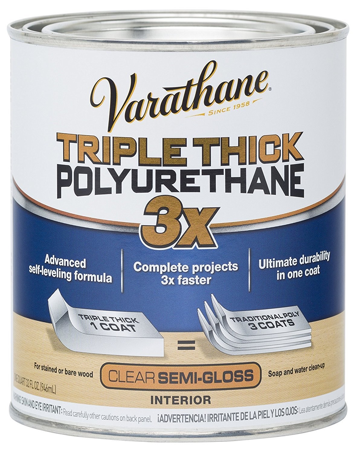Varathane Triple Thick Polyurethane Semi Gloss Varnish 1 Quart 1 Coat Coverage