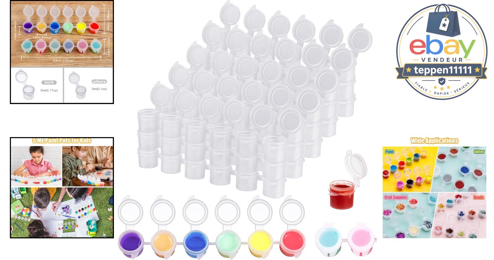 Large Empty Paint Pots 5 ml 90 Pots 15 Strips with Lids