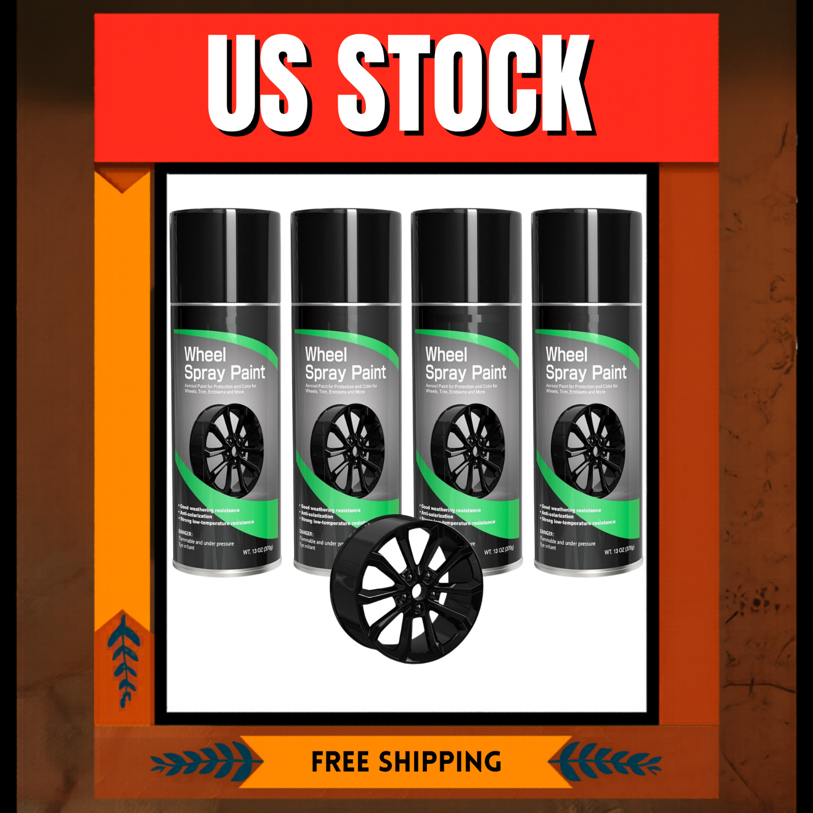 Gloss Black Aluminum Wheel Spray Paint – 4-Pack of 13 Oz Aerosol Cans