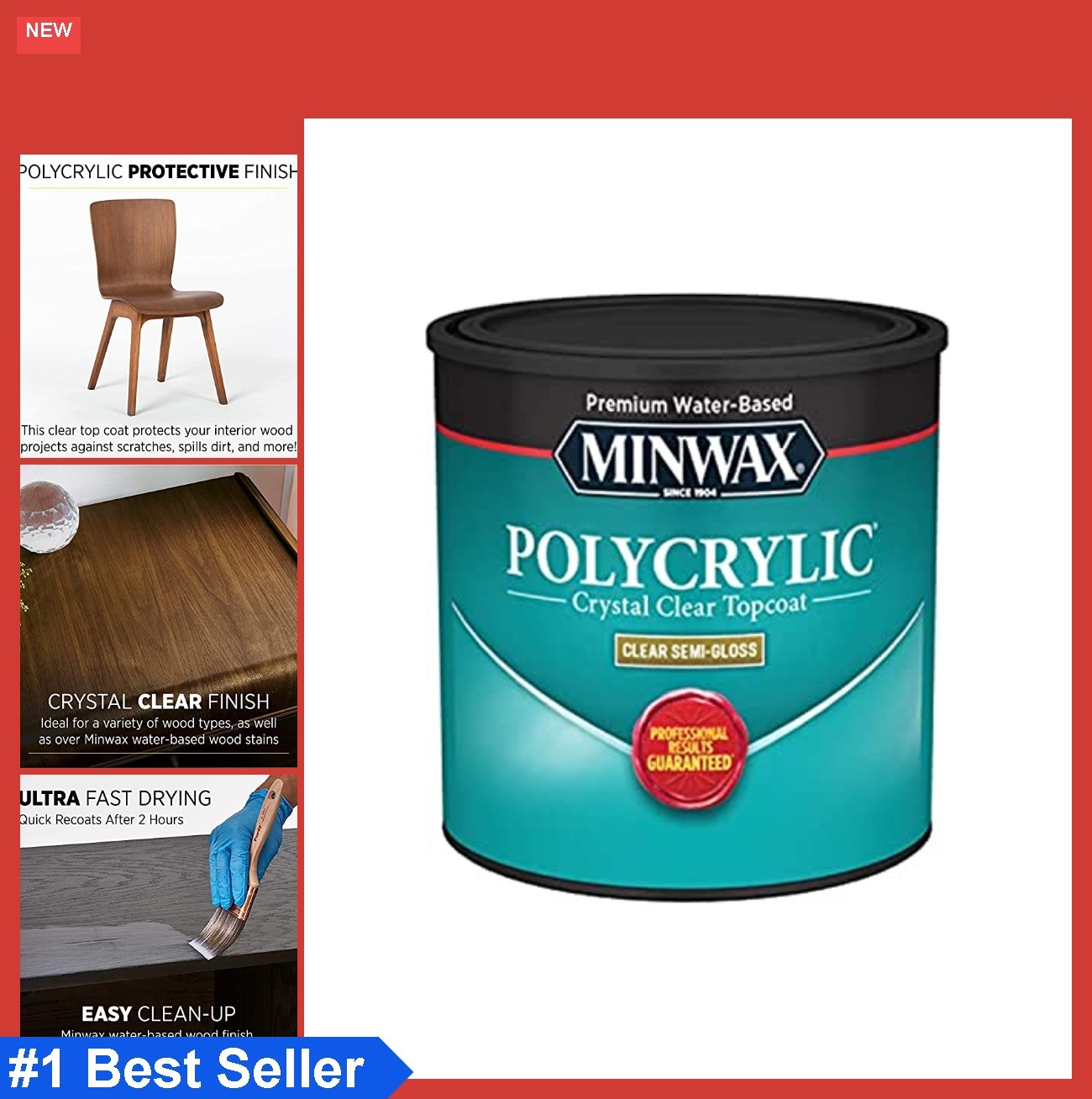Polycrylic Protective Finish Clear Semi Gloss 8 oz Water Based Wood Sealer