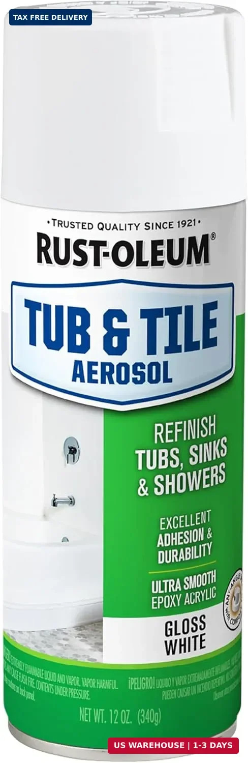Rust-Oleum 280882 Tub & Tile Spray Paint, 12 oz, Gloss White
