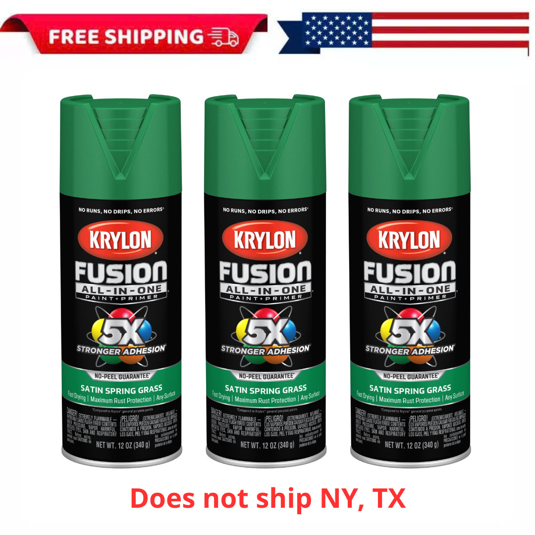3 Pack Krylon Fusion All-In-One, Satin, Spring Grass, 12 oz, Spray Paint, New