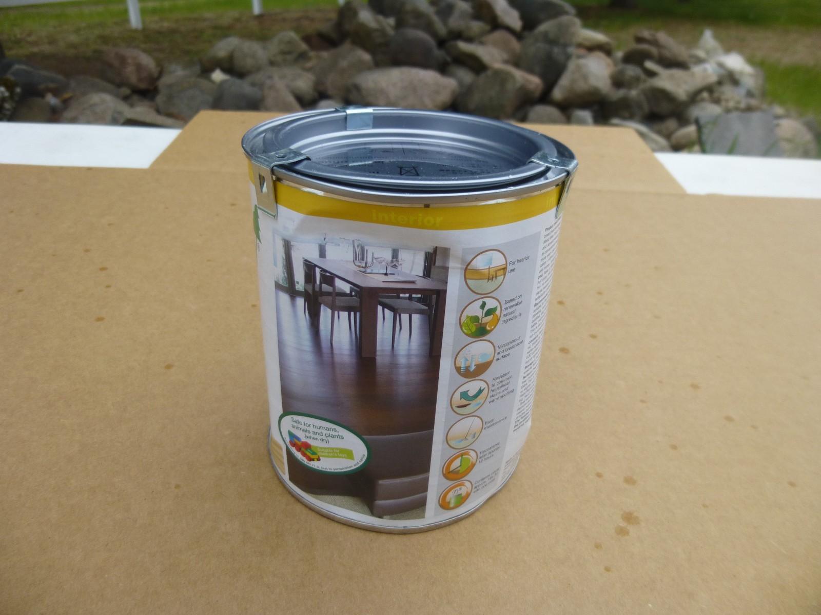 DENTED 0.75 LITER CAN OF OSMO 1101 CLEAR SATIN INTERIOR WOOD FINISH 25.3 OUNCES