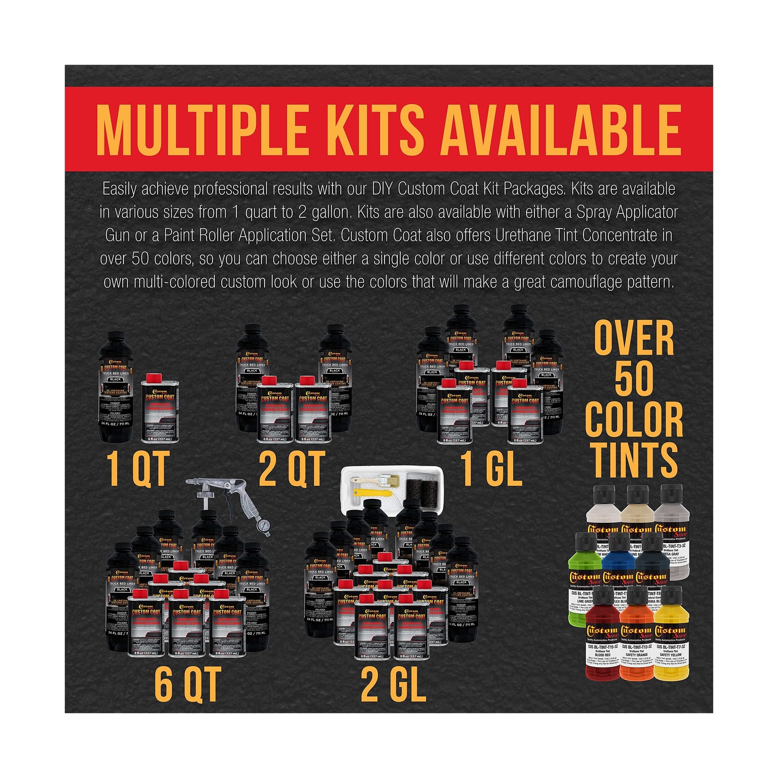 Custom Coat Black 1 Gallon Urethane Spray-On Truck Bed Liner Kit with Spray G…