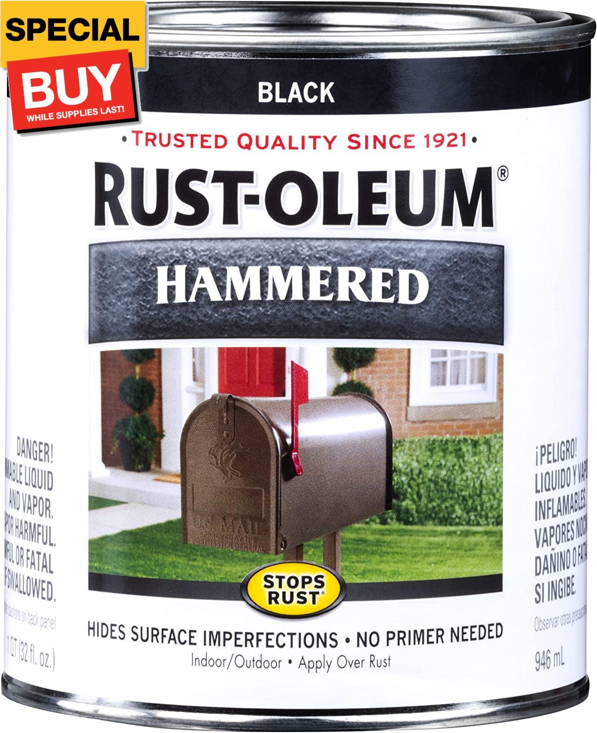 7215502 Stops Rust Hammered Finish Paint, Quart, Black 32 Fl Oz (Pack of 1) New
