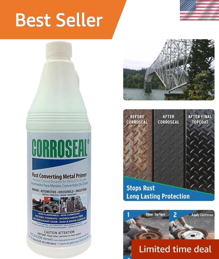1 Quart Water-Based Rust Converter & Metal Primer: Extend Life of Metal Surfaces