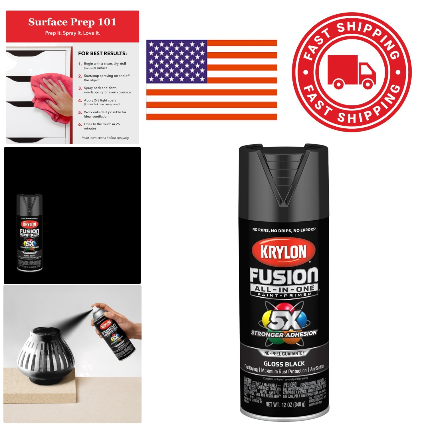 Durable Spray Paint 12 Ounce Black for Indoor Outdoor Use with Rust Protection