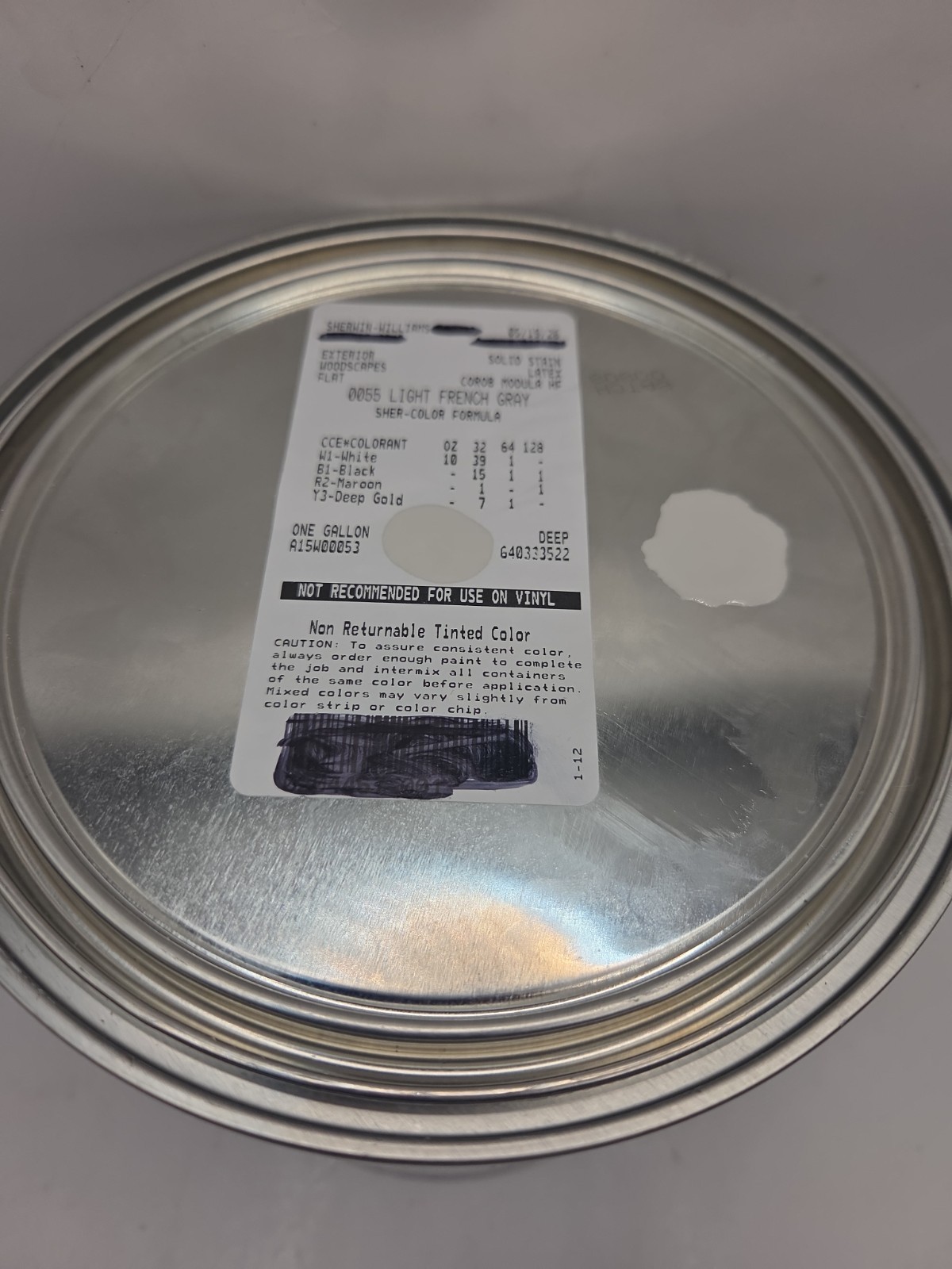 1 Gallon Sherwin Williams WoodScapes Solid Color 0055 Light French Gray Exterior