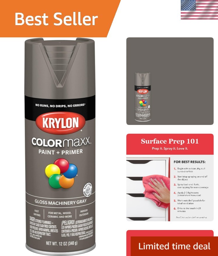 Fast-Drying Rust-Resistant Gloss Machinery Gray Spray Paint – 25 Sq Ft Coverage