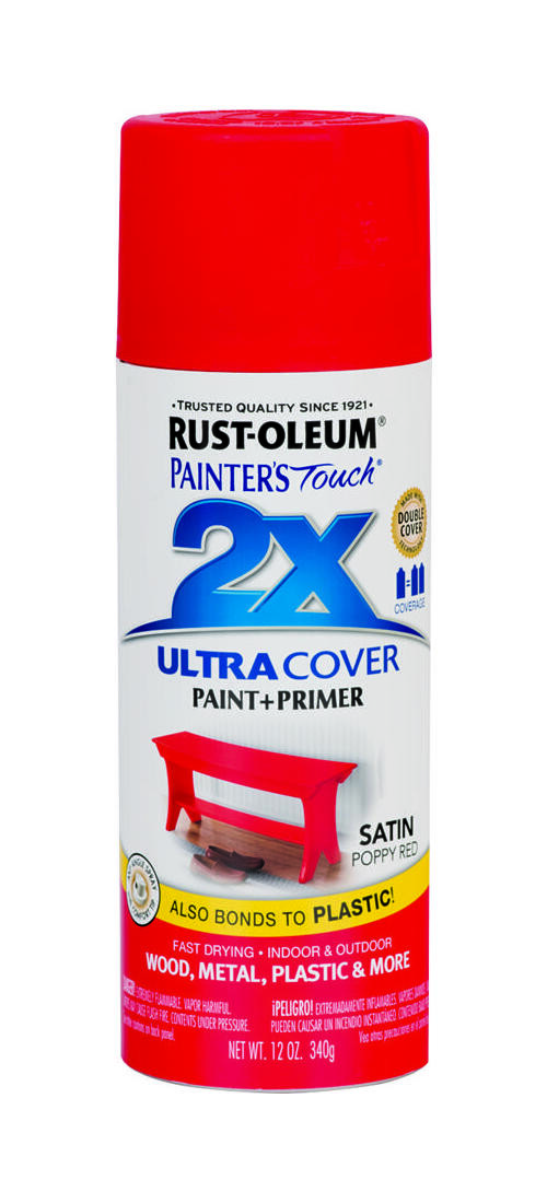 PAINTER’S Touch Satin Spray Paint, Satin, Poppy Red, 12 oz, Aerosol Can