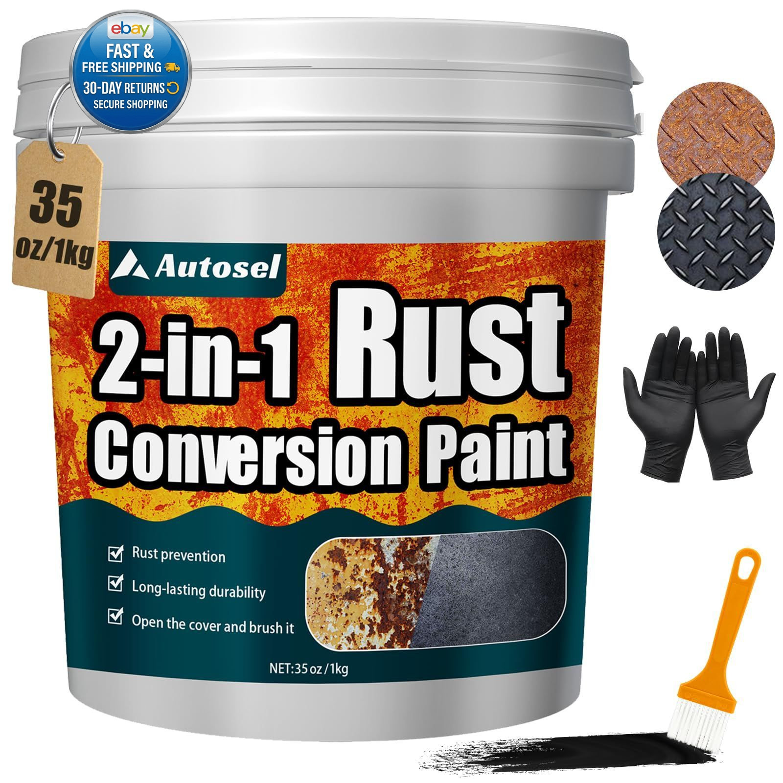 2-in-1 Rust Converter & Metal Primer, Stops 35 Fl Oz (Pack of 1), Black